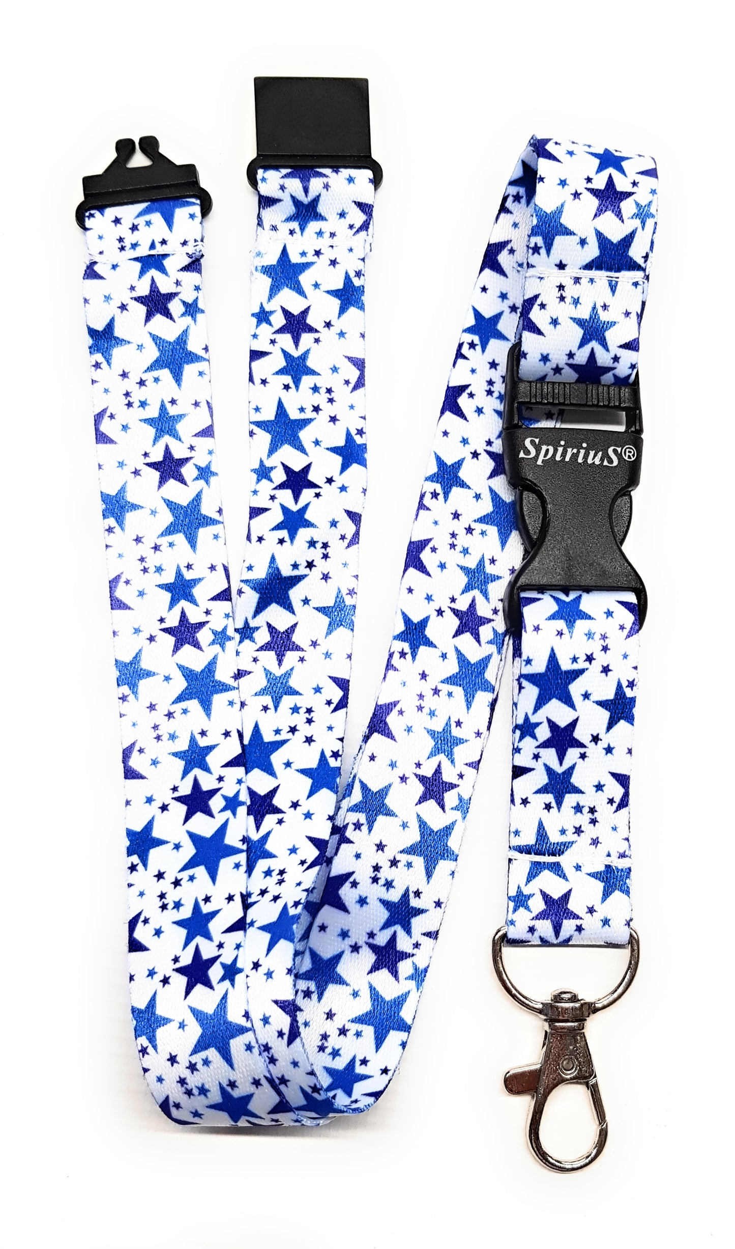 1 x SpiriuS Blue White Stars breakaway Lanyard neck strap + Clear plasic badge