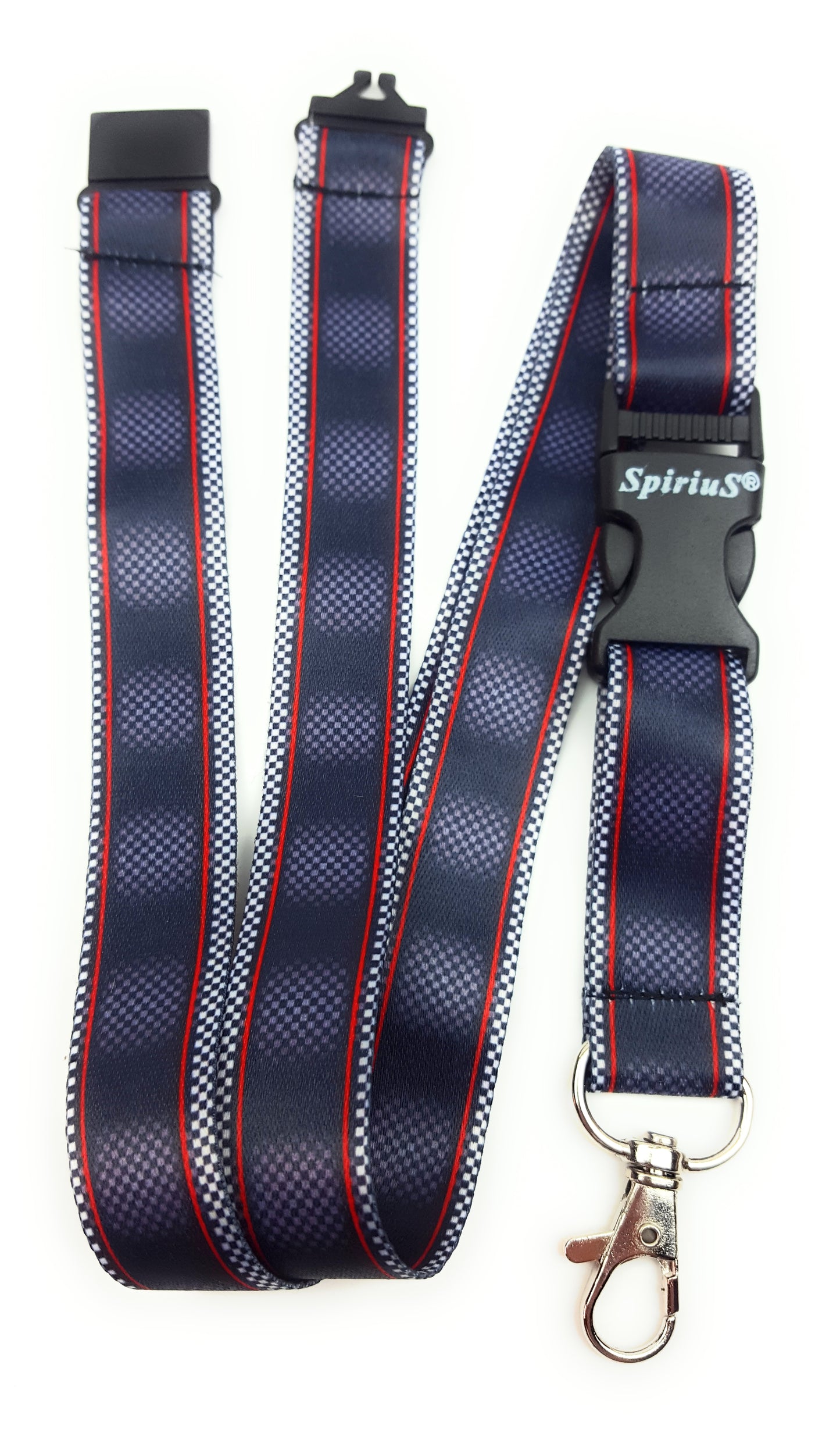 1 x SpiriuS Black Red Lines breakaway Lanyard neck strap + faux leather badges holder