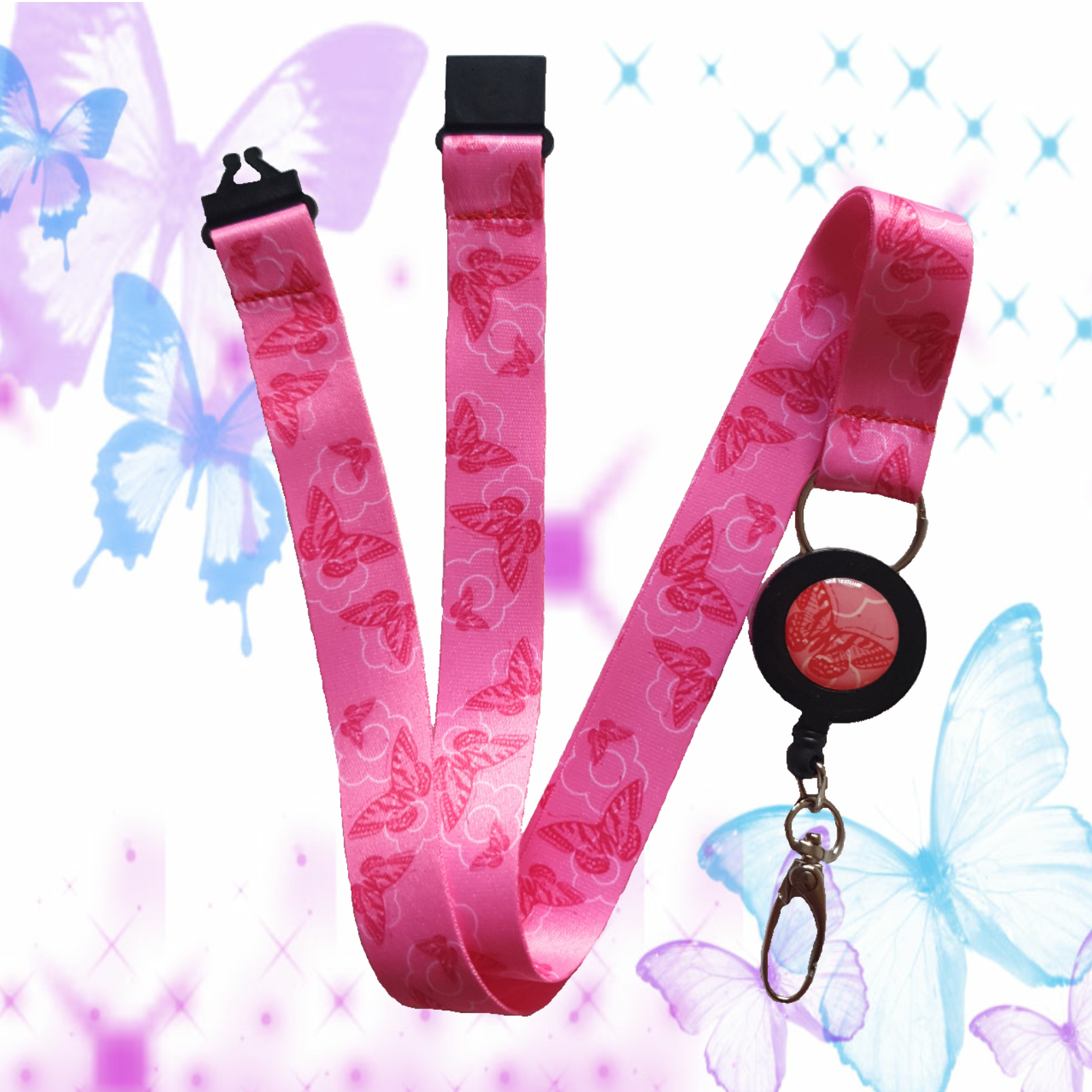 1x SpiriuS Lanyard with pink Butterflies Retractable Reel ID Badge Hol –  SpiriuS Deals