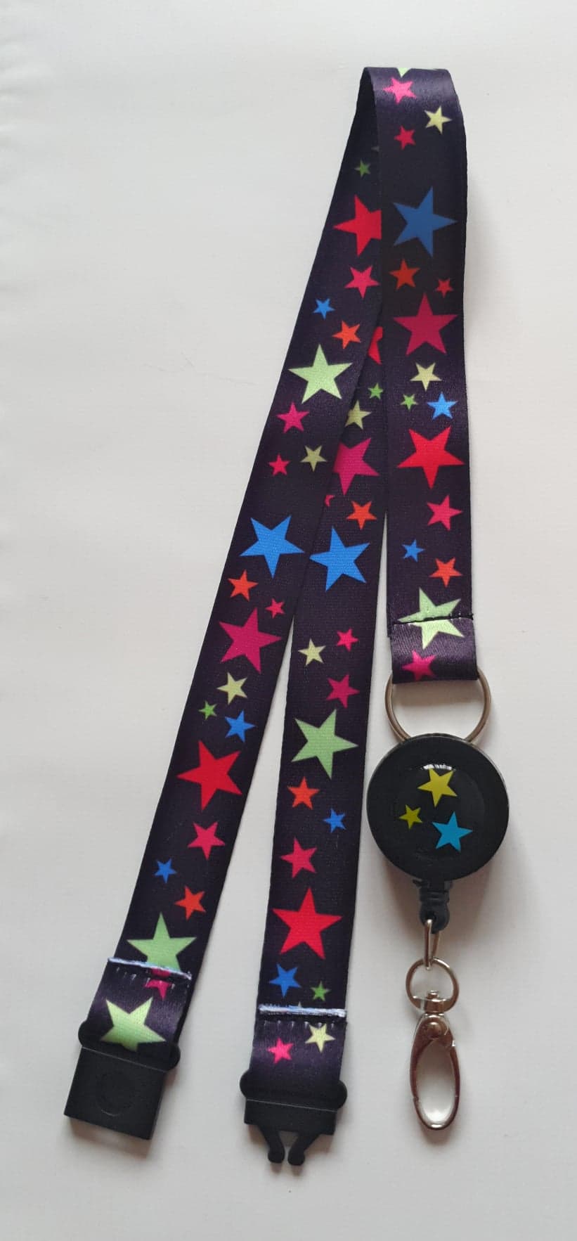 1x SpiriuS Lanyard with Rainbow Stars Retractable Reel ID Badge Holder with metal clip Keyring
