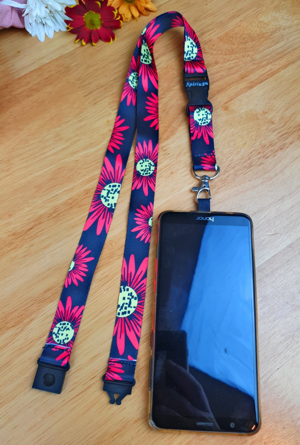 SpiriuS Phone Neck Lanyard Strap with sticky Universal Patch For any mobile phone, card holder big red flowers