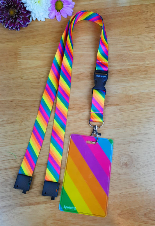 1 x SpiriuS RAINBOW STRIPES breakaway Lanyard neck strap + unique id badge holder