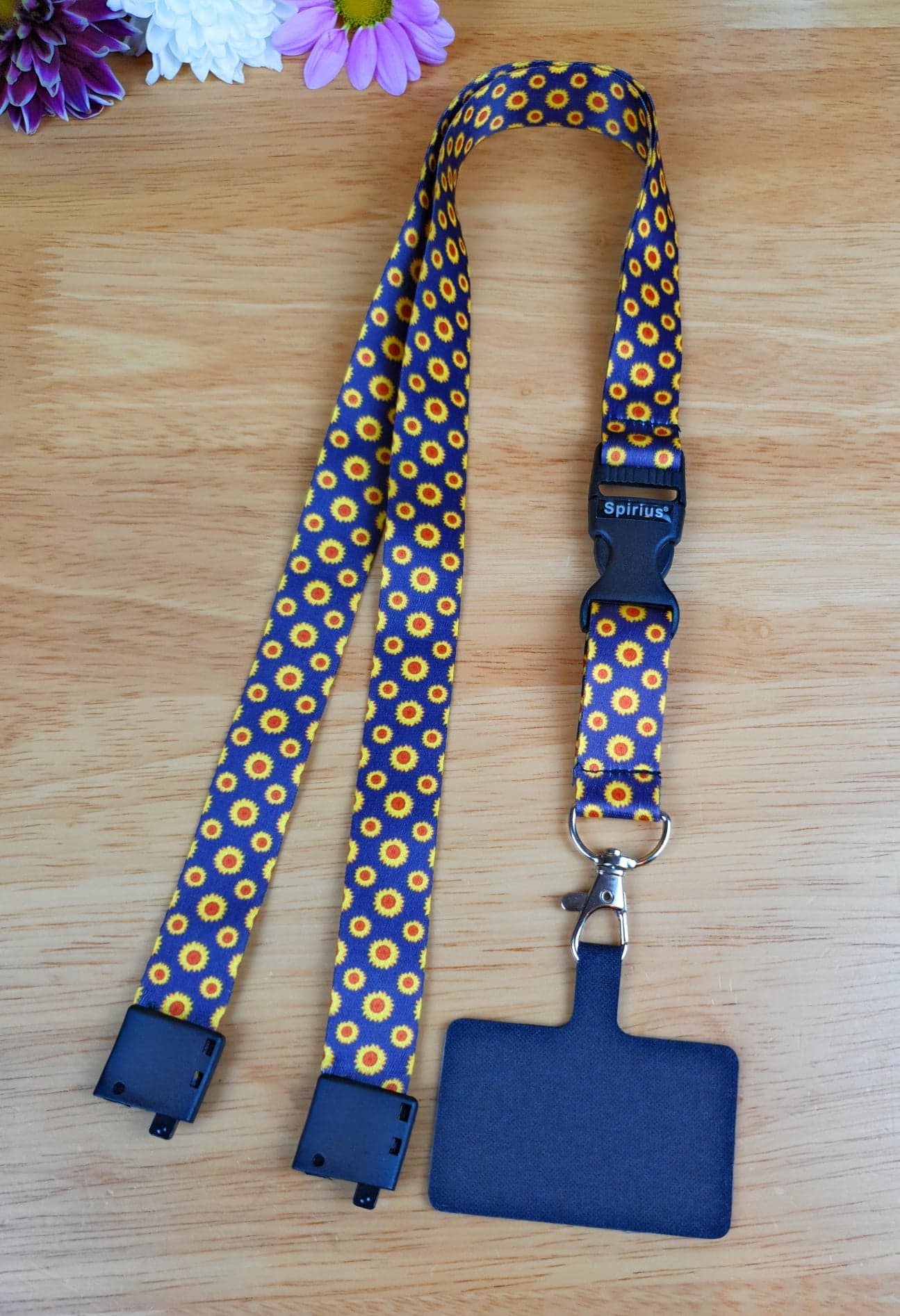 SpiriuS Phone Neck Lanyard Strap with sticky Universal Patch For any mobile phone, card holder Sunflowers
