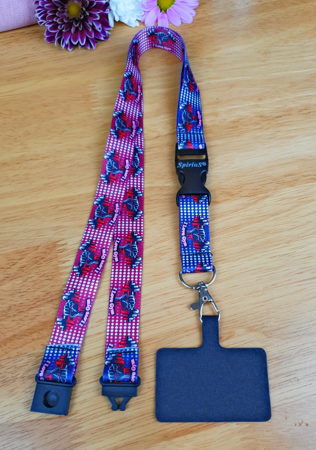 SpiriuS Phone Neck Lanyard Strap with sticky Universal Patch For any mobile phone, card holder I Love Gym