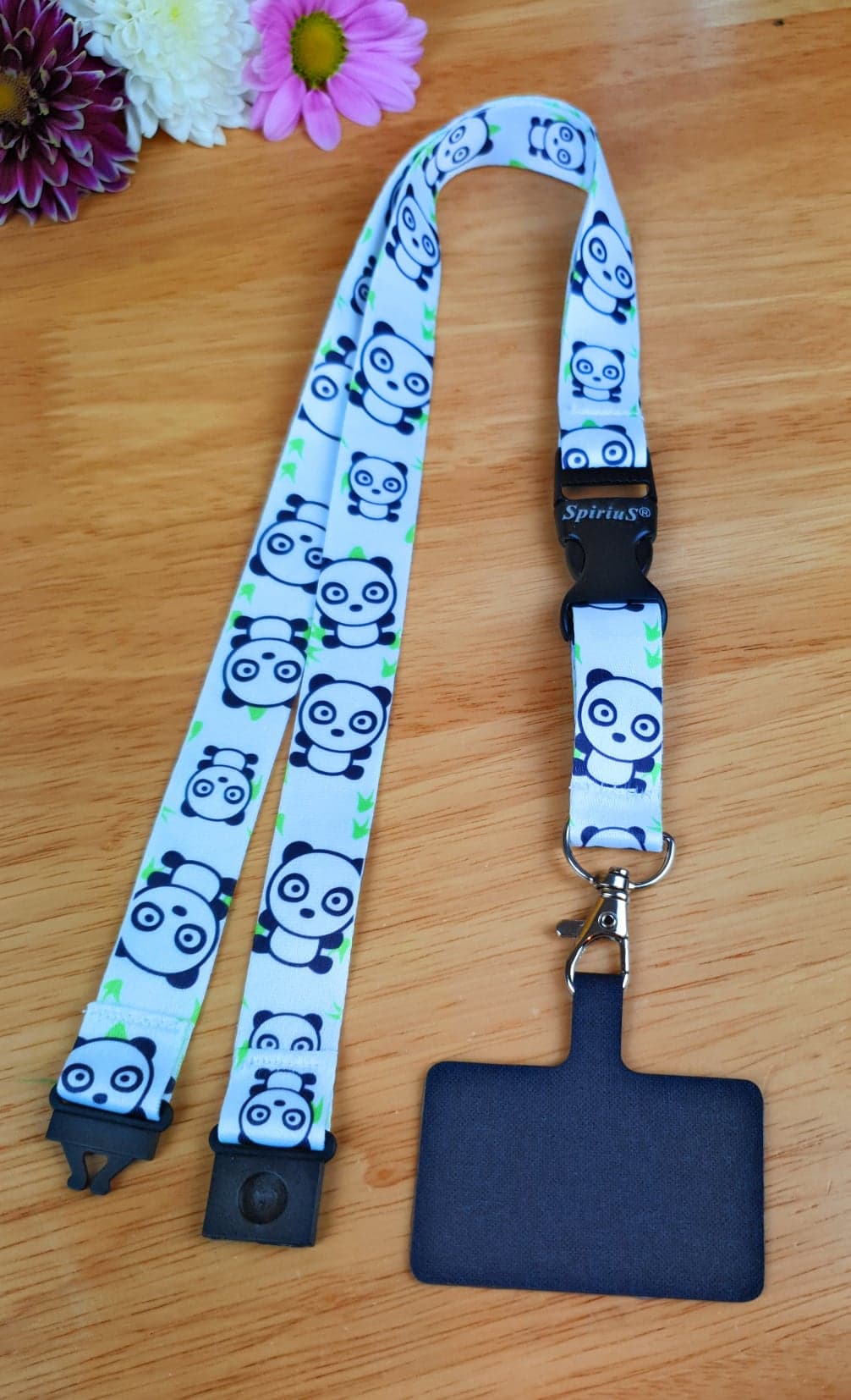 SpiriuS Phone Neck Lanyard Strap with sticky Universal Patch For any mobile phone, card holder Love Panda