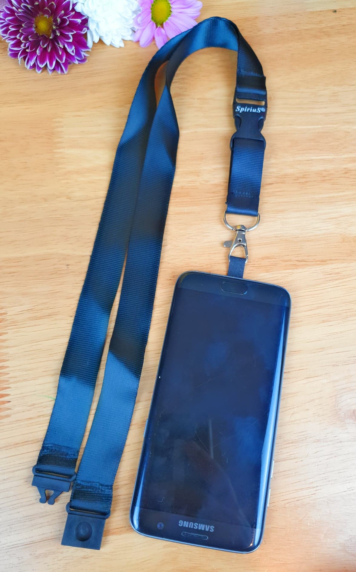 SpiriuS Phone Neck Lanyard Strap with sticky Universal Patch For any mobile phone, card holder plain Black