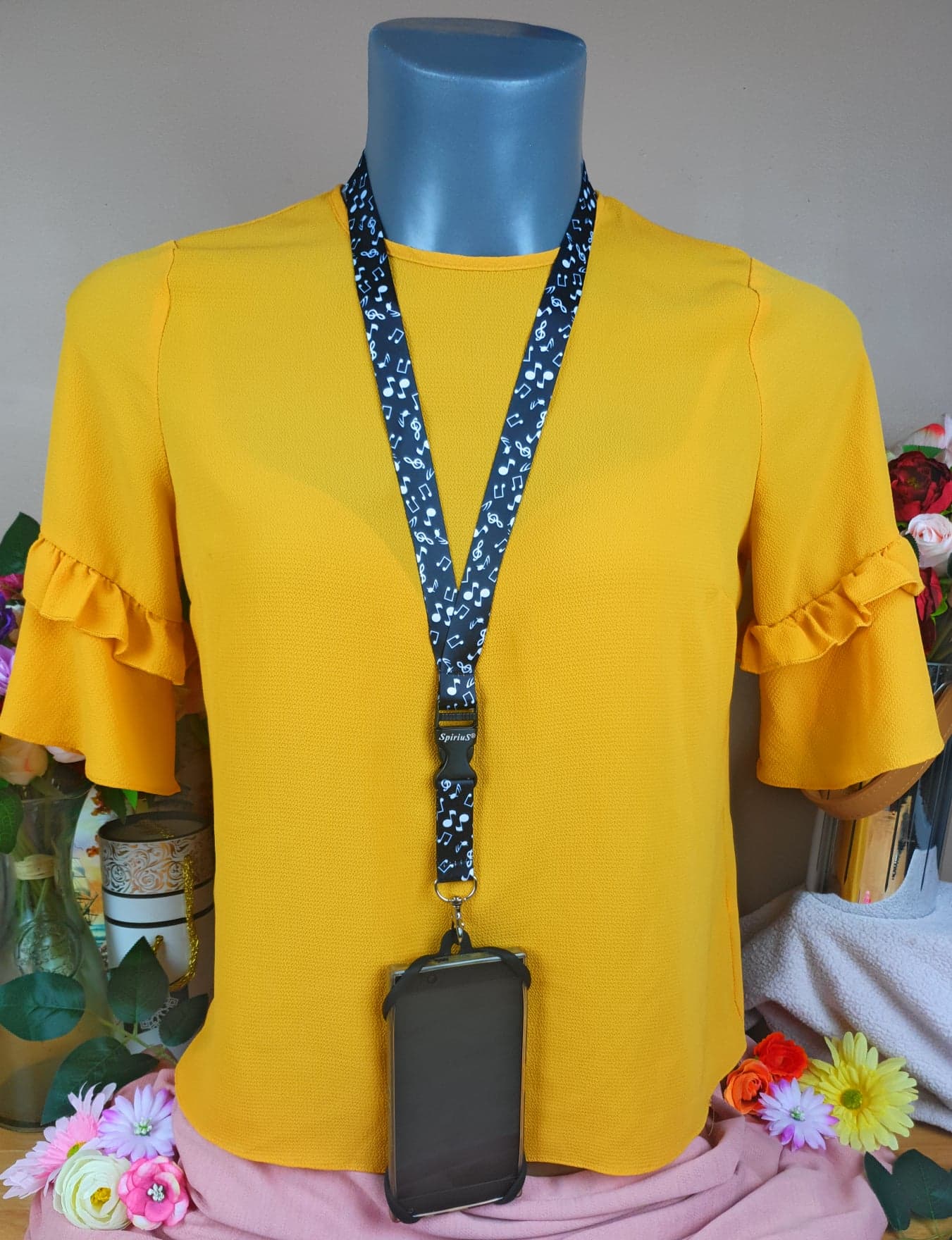 SpiriuS Phone Neck Lanyard Strap with sticky Universal Patch For any mobile phone, card holder Music notes