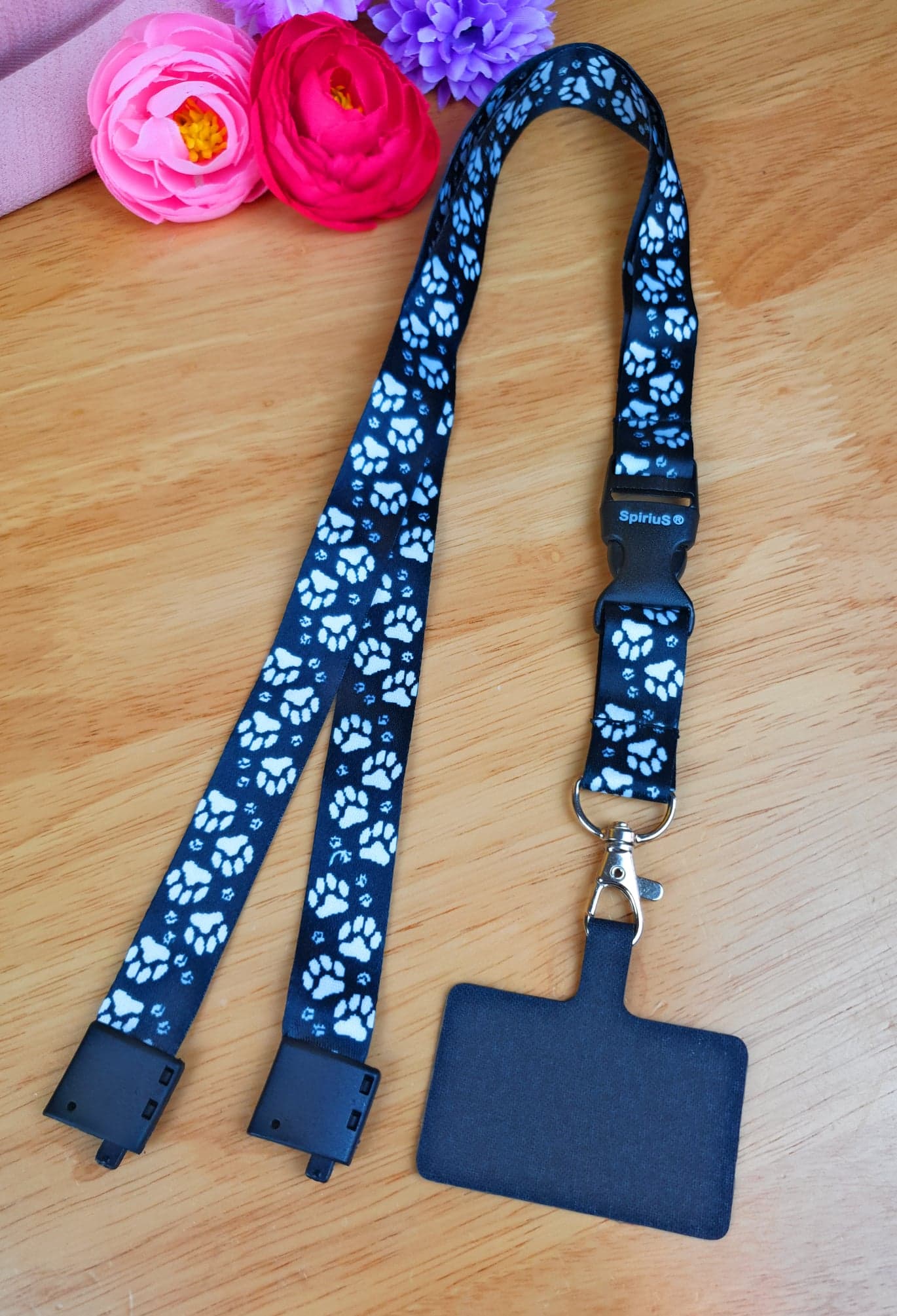 SpiriuS Phone Neck Lanyard Strap with sticky Universal Patch For any mobile phone, card holder Animal paws