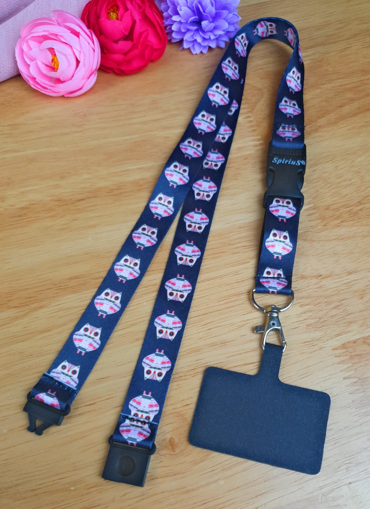 SpiriuS Phone Neck Lanyard Strap with sticky Universal Patch For any mobile phone, card holder owl