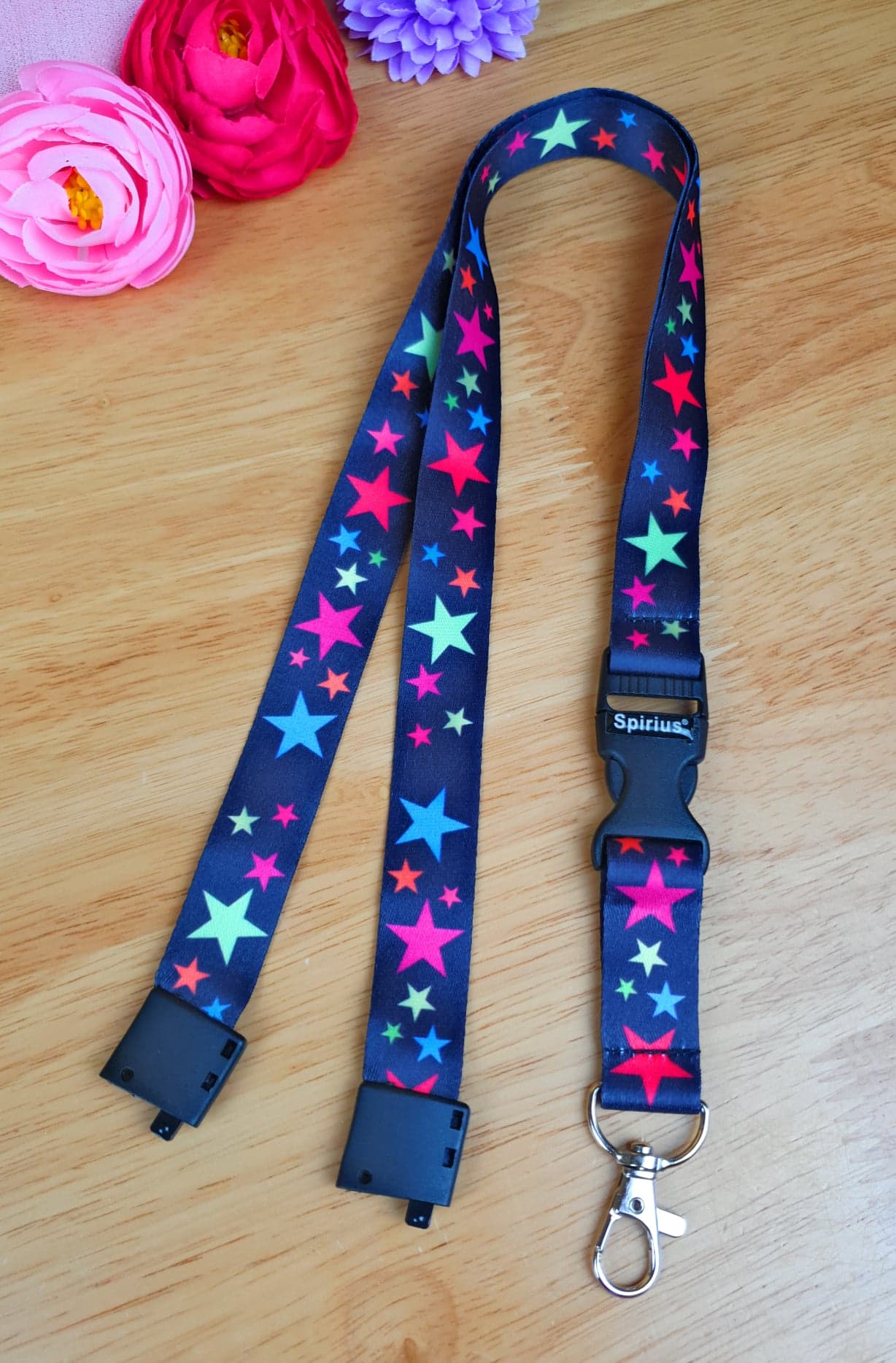 1 x SpiriuS RAINBOW STARS breakaway Lanyard neck strap + unique id badge holder