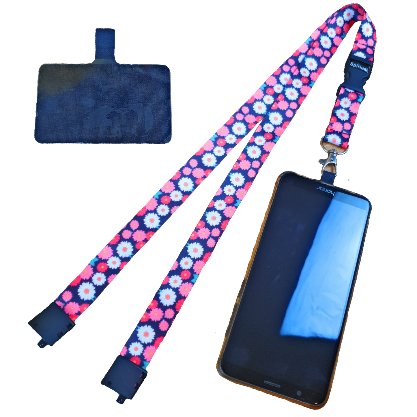 SpiriuS Phone Neck break away Lanyard Strap with sticky Universal Patch For any mobile phone, card holder Multi Daisies