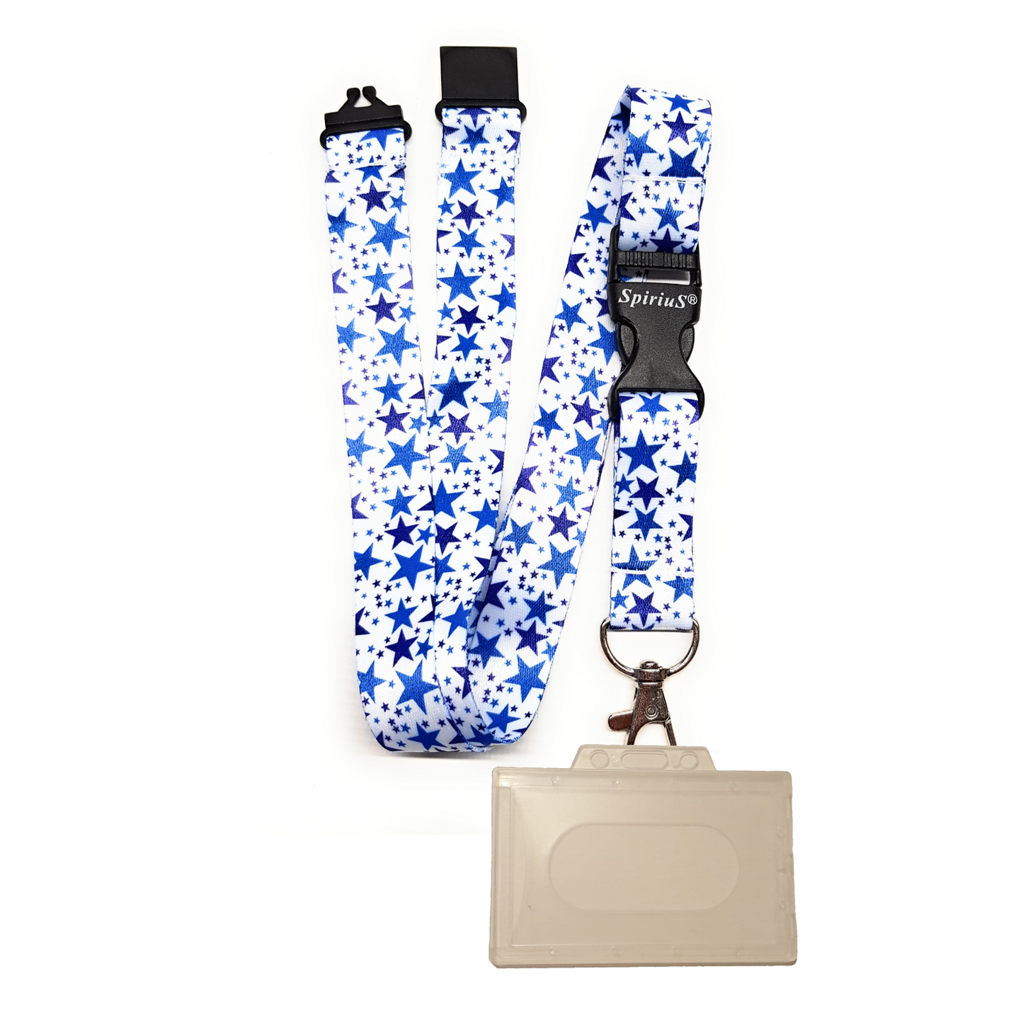 1 x SpiriuS Blue White Stars breakaway Lanyard neck strap + Clear plasic badge