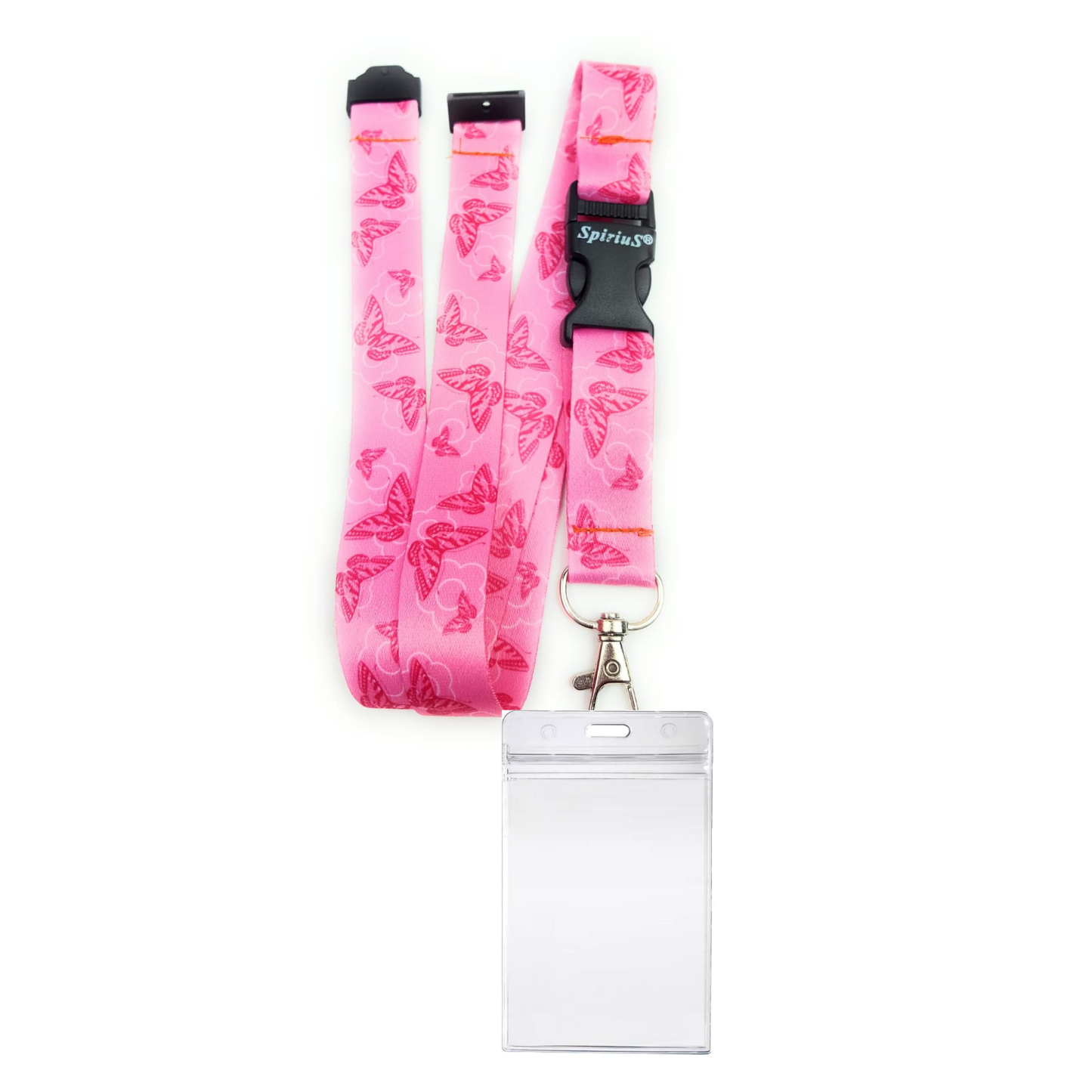 1 x SpiriuS Pink Butterflies breakaway Lanyard neck strap + clear waterproof badge badge holder