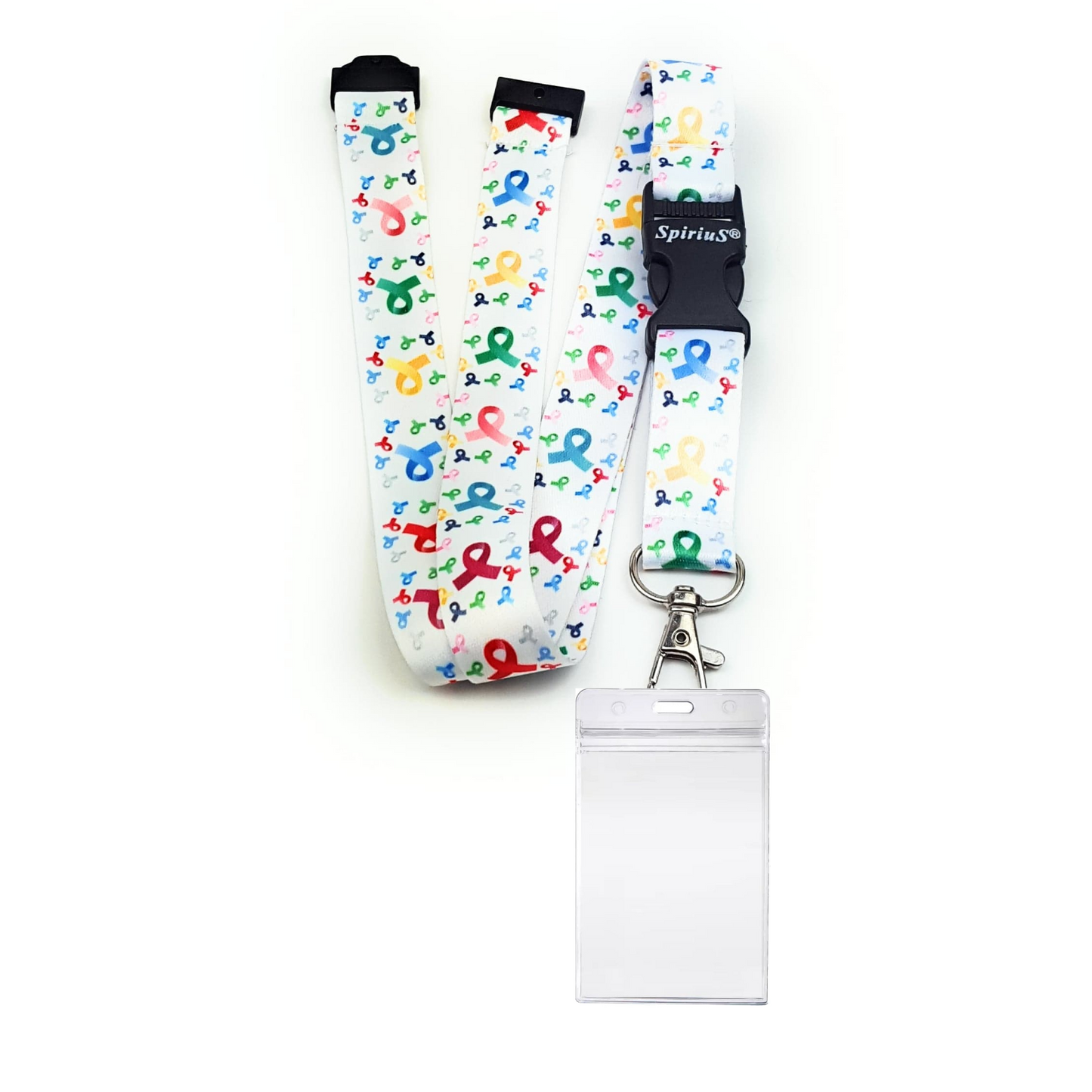 1 x SpiriuS Rainbow cancer in white breakaway Lanyard neck strap + clear waterproof badge badge holder