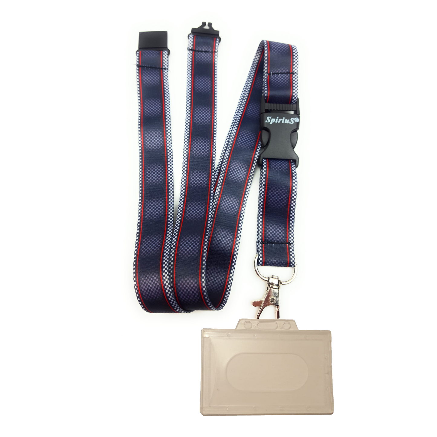 1 x SpiriuS Black Red Lines breakaway Lanyard neck strap + Clear plasic badge
