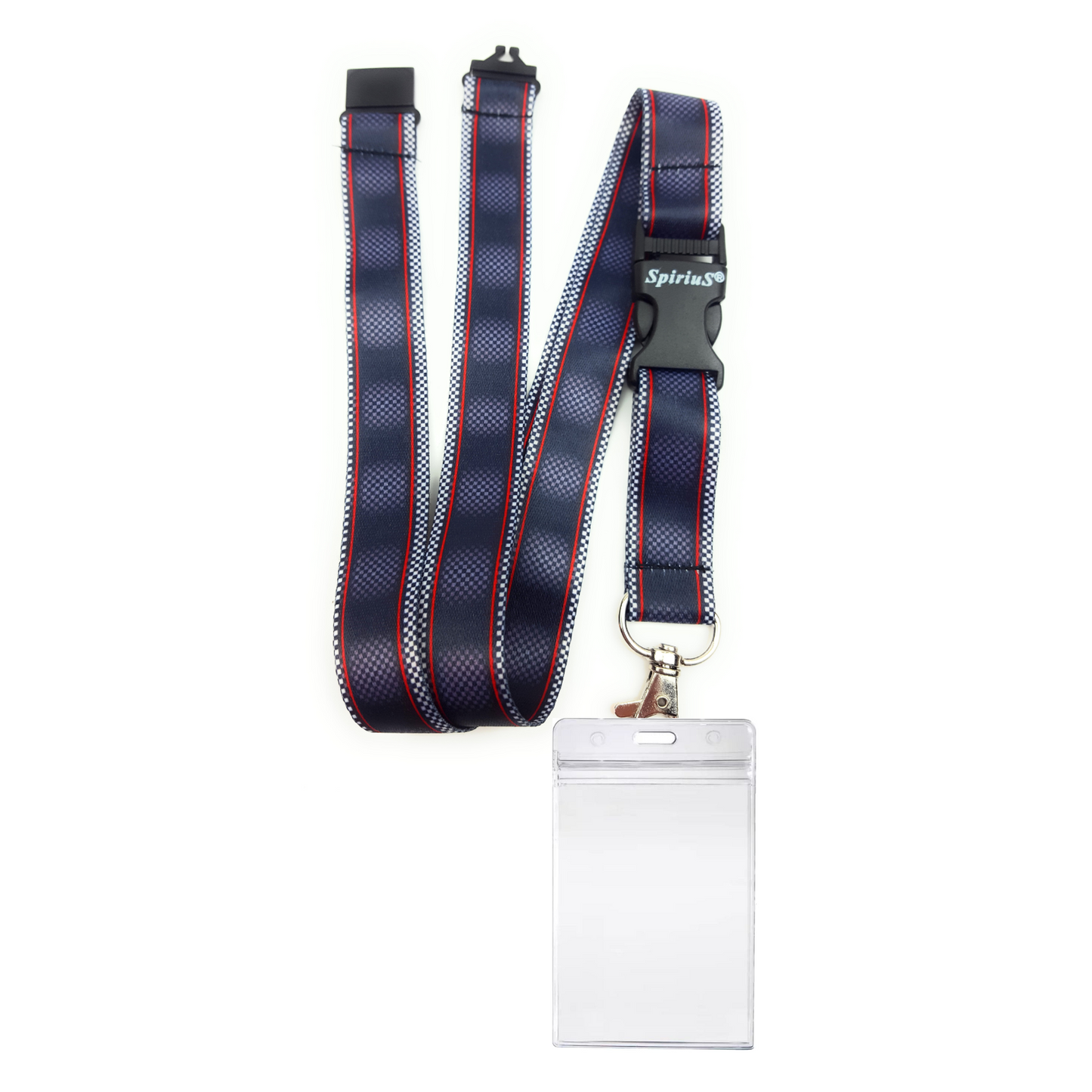 1 x SpiriuS Black Red Lines Lanyard neck strap + clear waterproof badge badge holder