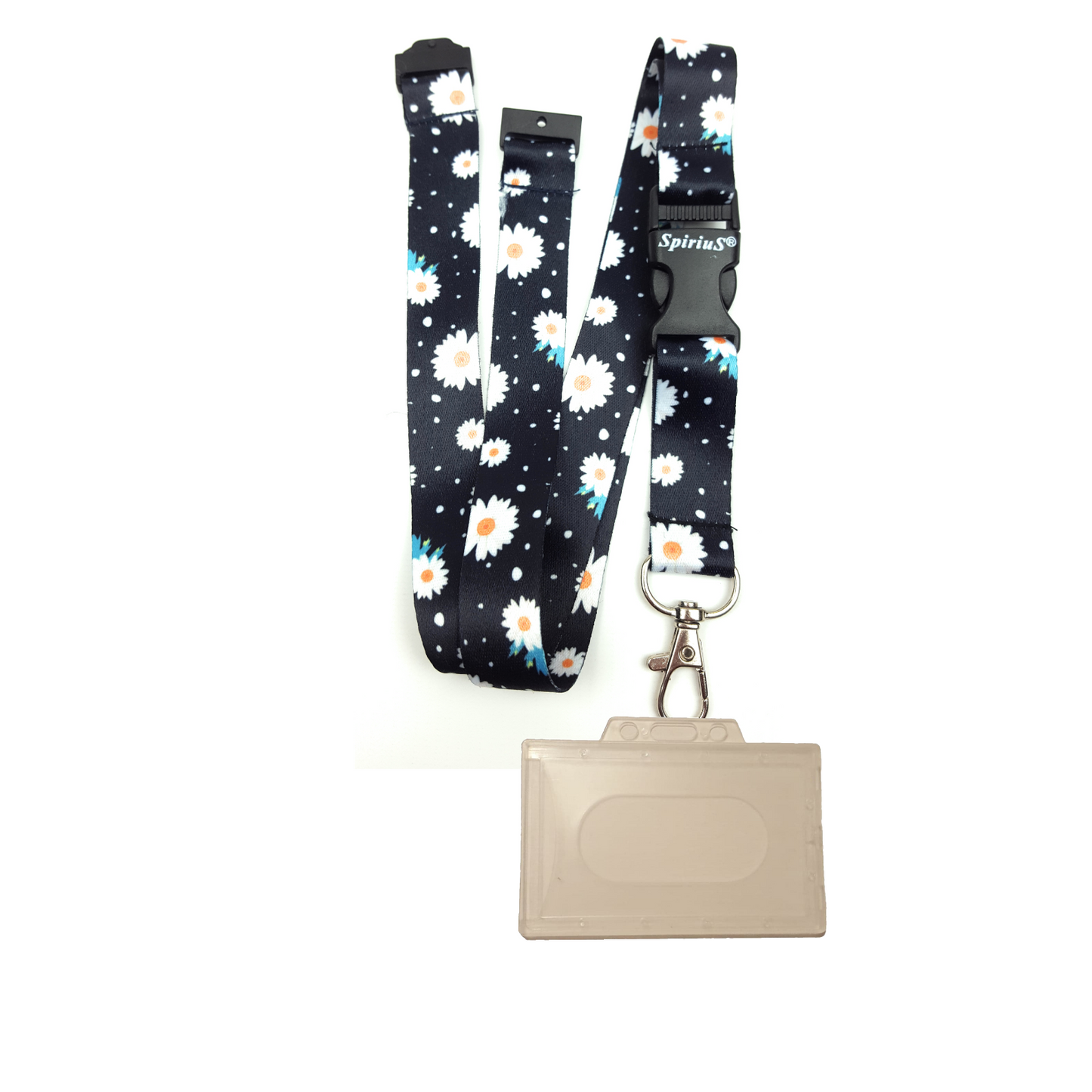 1 x SpiriuS Daisies in Black breakaway Lanyard neck strap + Clear plasic badge