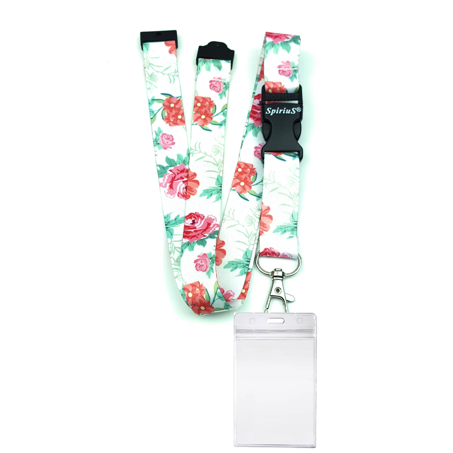 1 x SpiriuS Flowers in White neck strap + clear waterproof badge badge holder