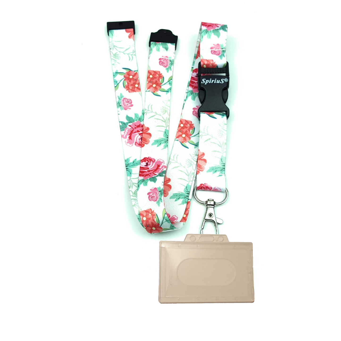 1 x SpiriuS Flowers in White breakaway Lanyard neck strap + Clear plasic badge