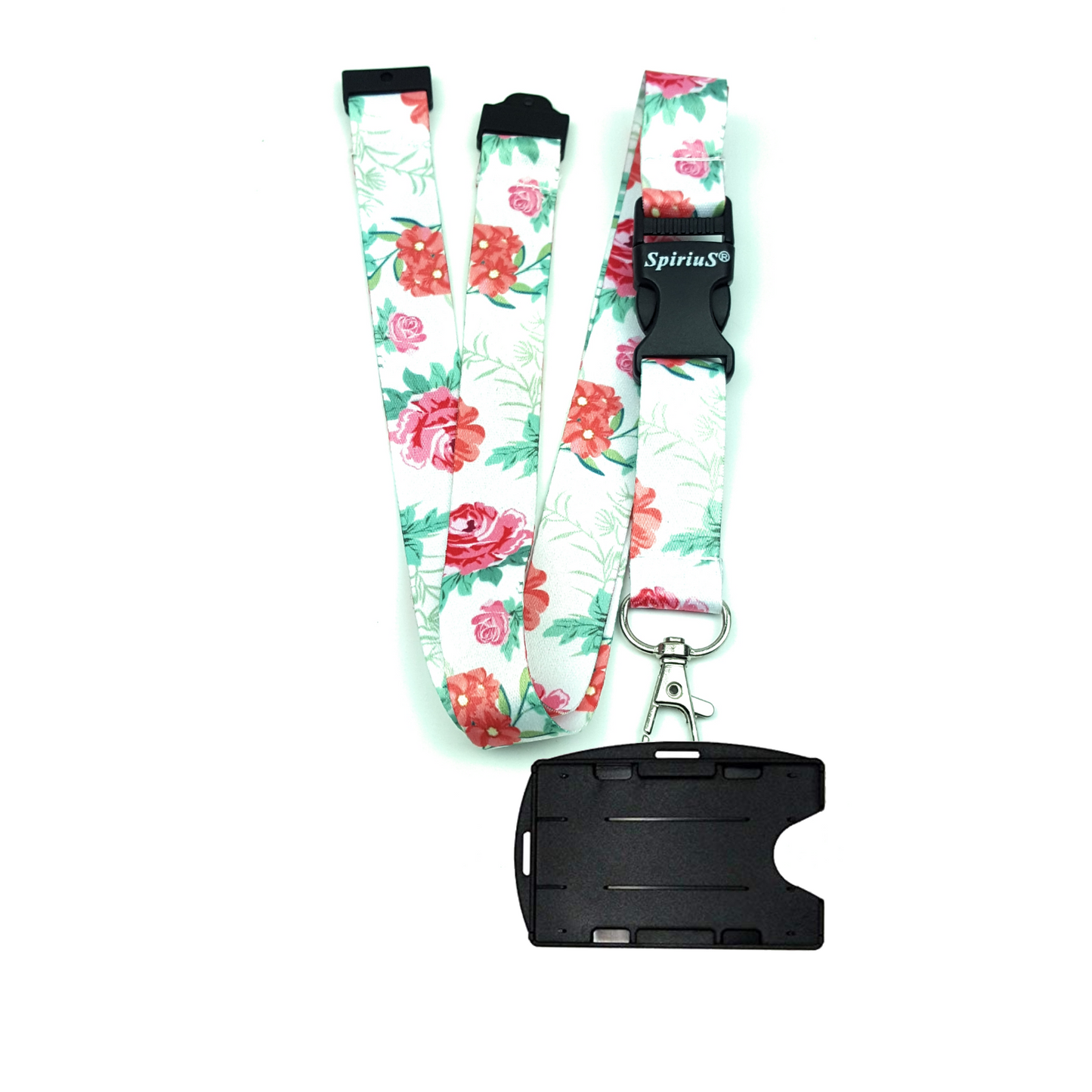 1 x SpiriuS Flowers in White breakaway Lanyard neck strap + Double side badge holder