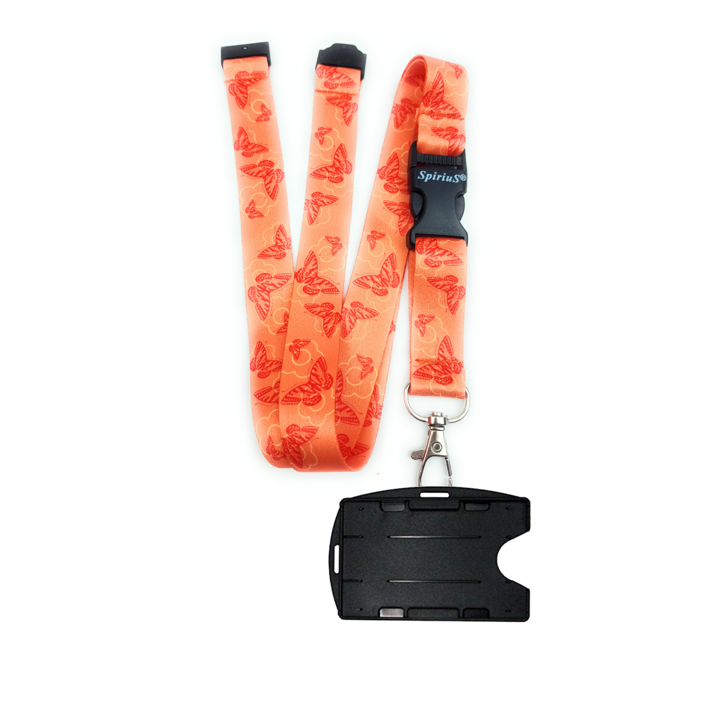 1 x SpiriuS Orange Butterflies breakaway Lanyard neck strap + Double side badge holder