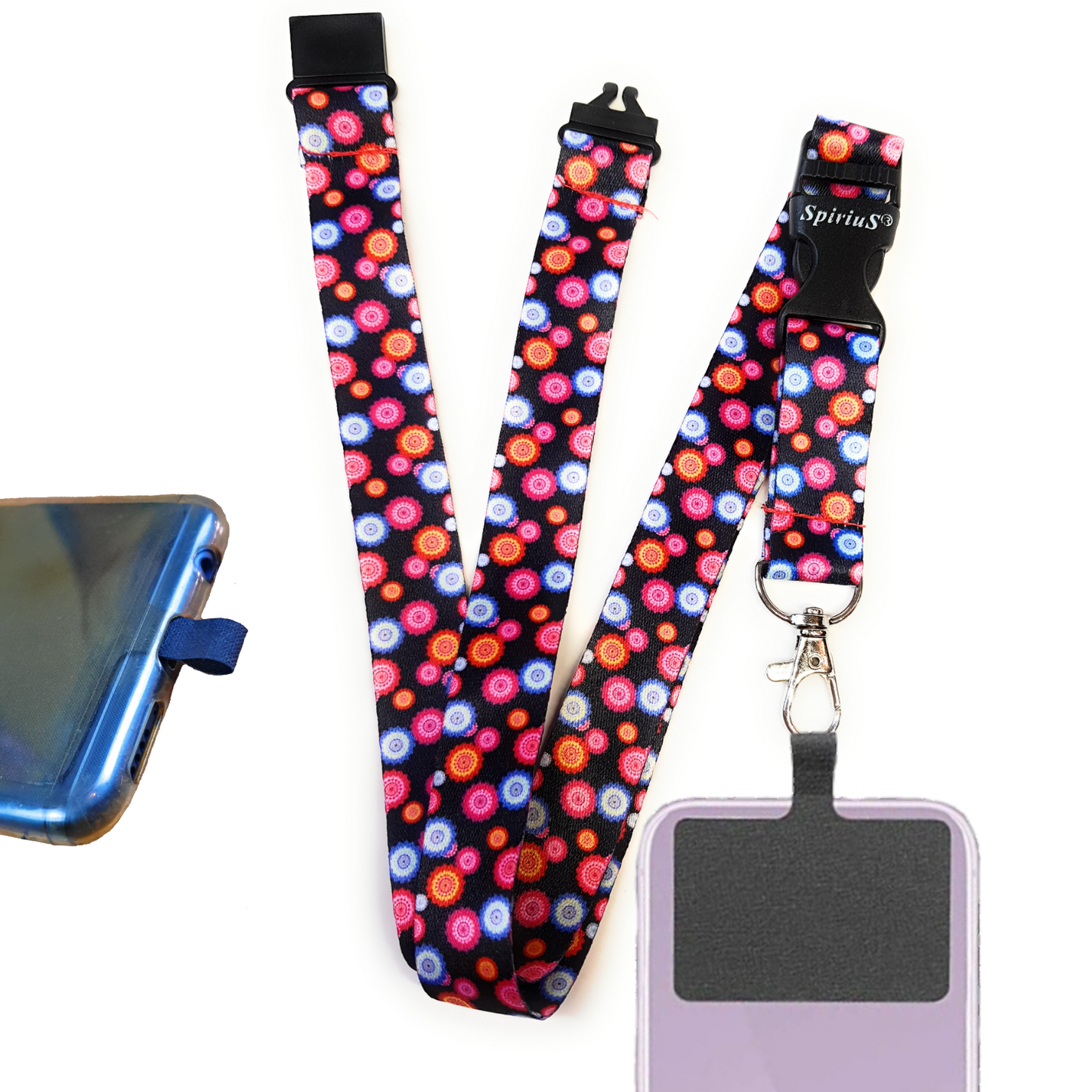 SpiriuS Phone Neck Lanyard Strap with sticky Universal Patch For any mobile phone, card holder Multi Flowers