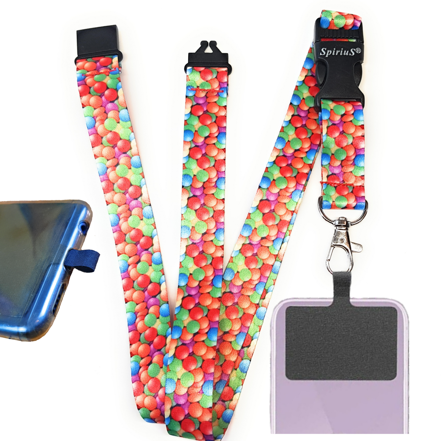 SpiriuS Phone Neck Lanyard Strap with sticky Universal Patch For any mobile phone, card holder candies