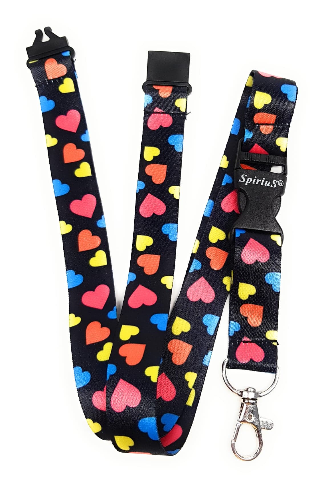 1 x SpiriuS MULTICOLOUR HEARTS breakaway Lanyard neck strap for id badge holder