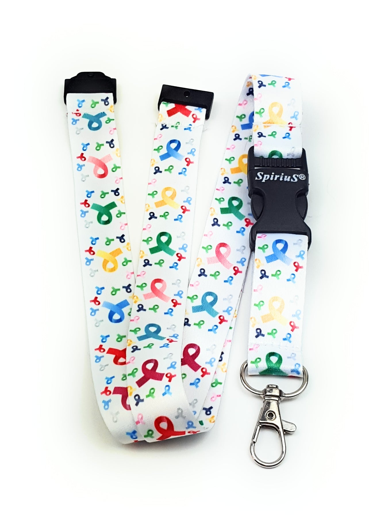 1 x SpiriuS Rainbow cancer logo in white breakaway Lanyard neck strap for id badge holder