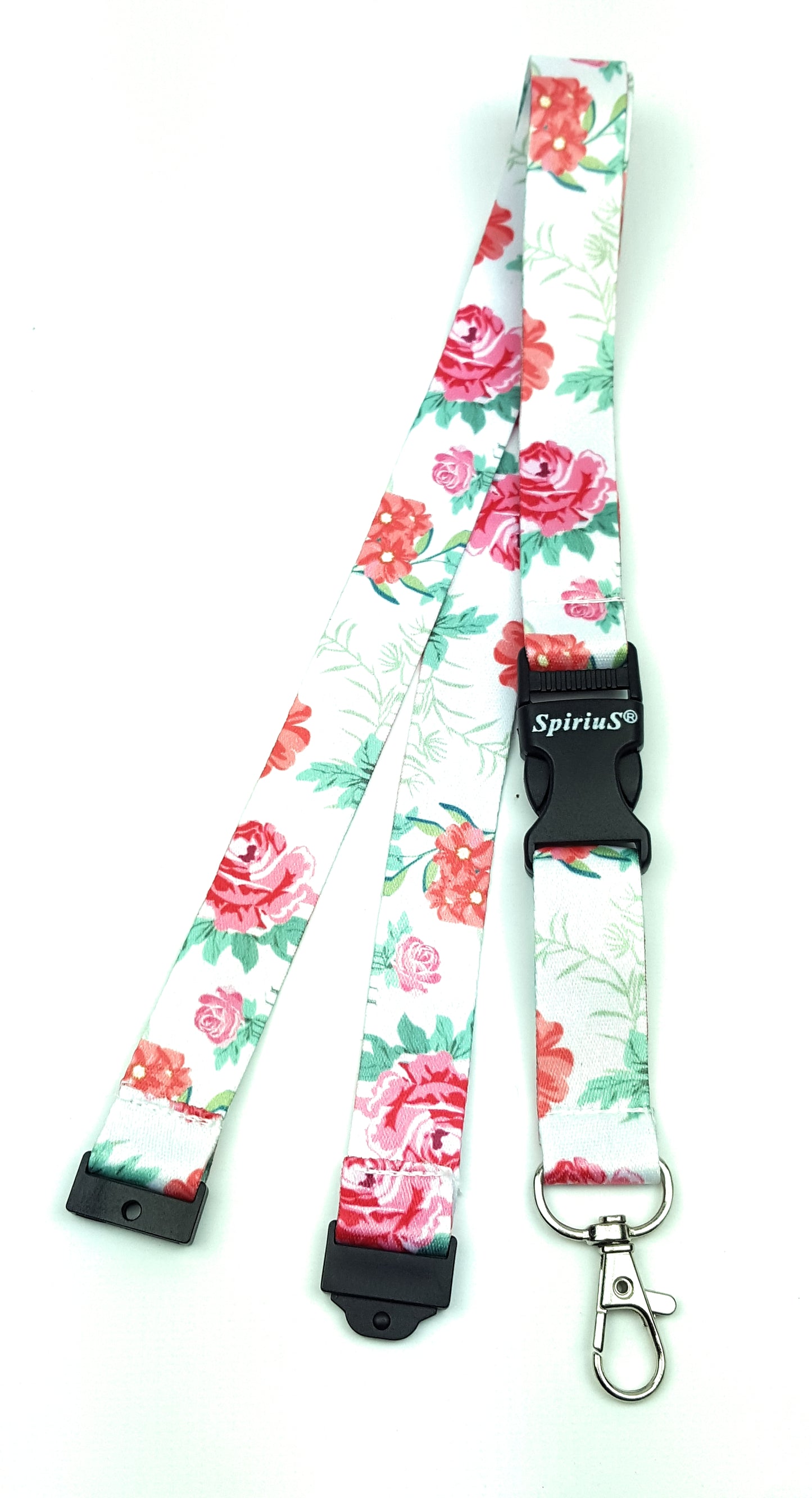 1 x SpiriuS Flowers in White breakaway Lanyard neck strap + Double side badge holder