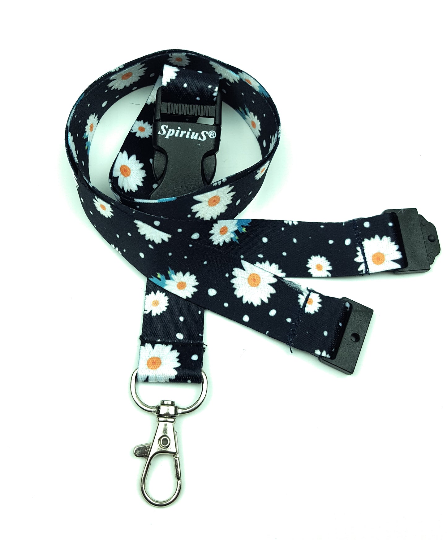 1 x SpiriuS Daisies in Black breakaway Lanyard neck strap + Double side badge holder