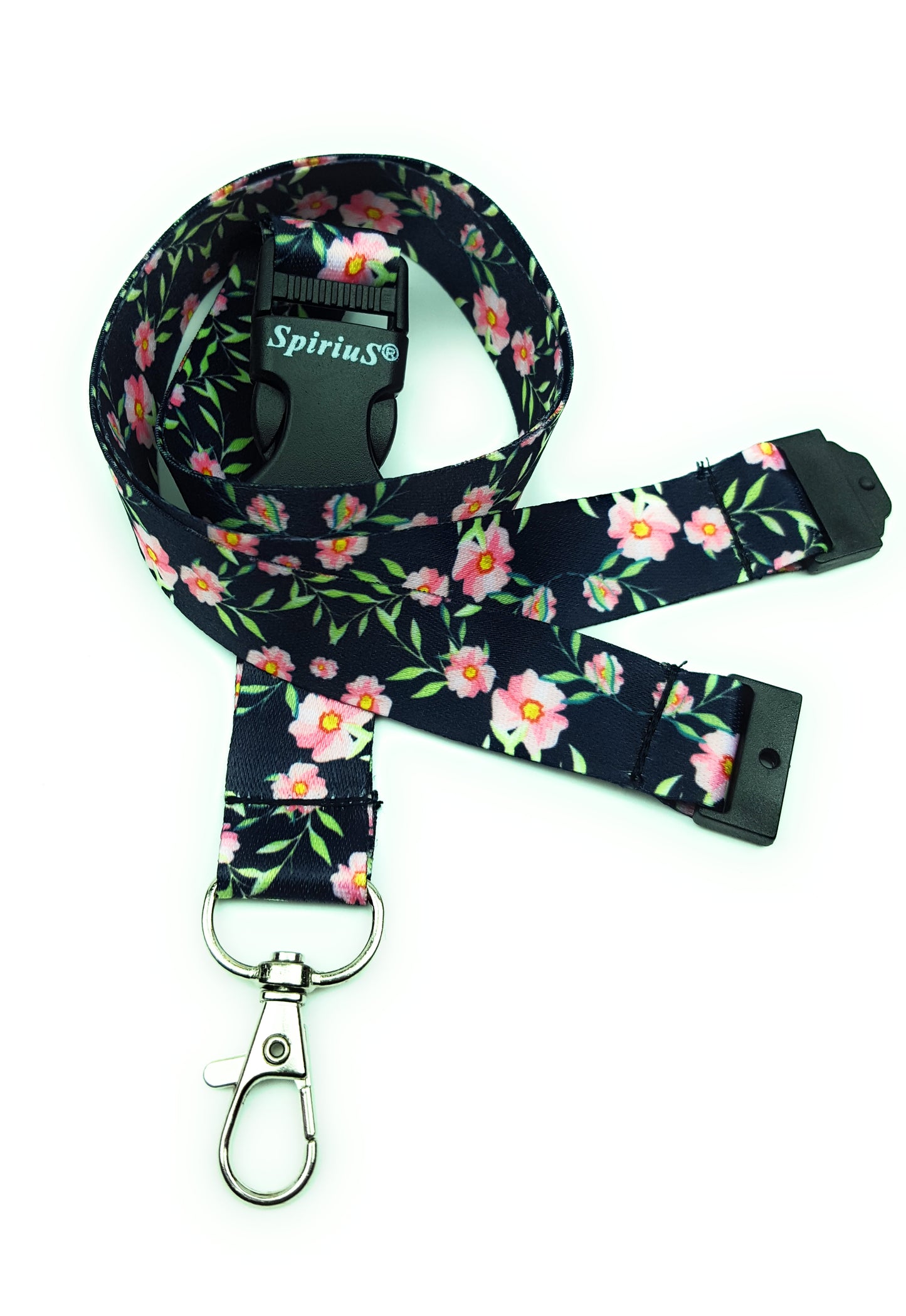 1 x SpiriuS Flowers in Black breakaway Lanyard neck strap + Double side badge holder