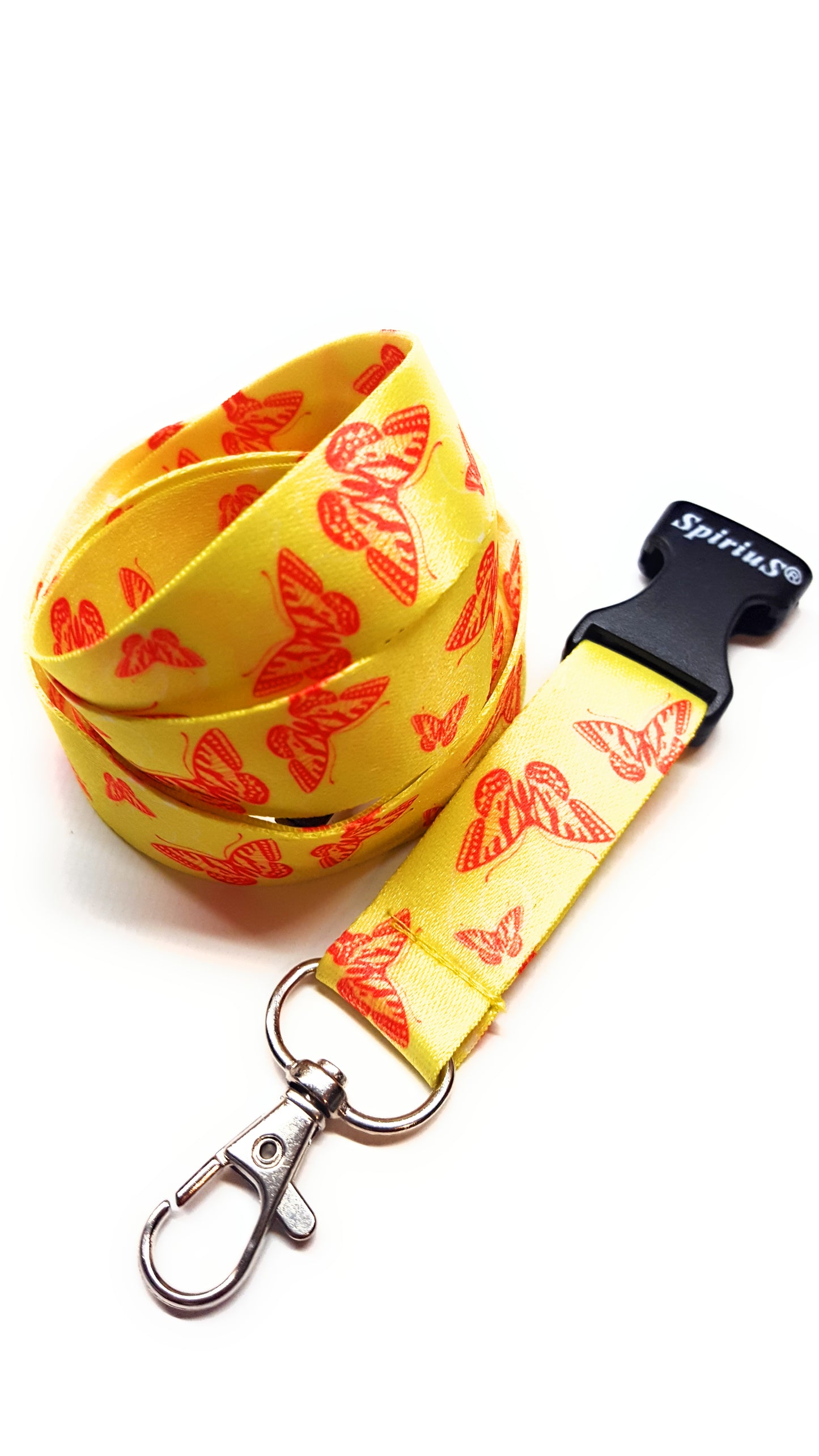 1 x SpiriuS Yellow Butterfly breakaway Lanyard neck strap + faux leather badges holder