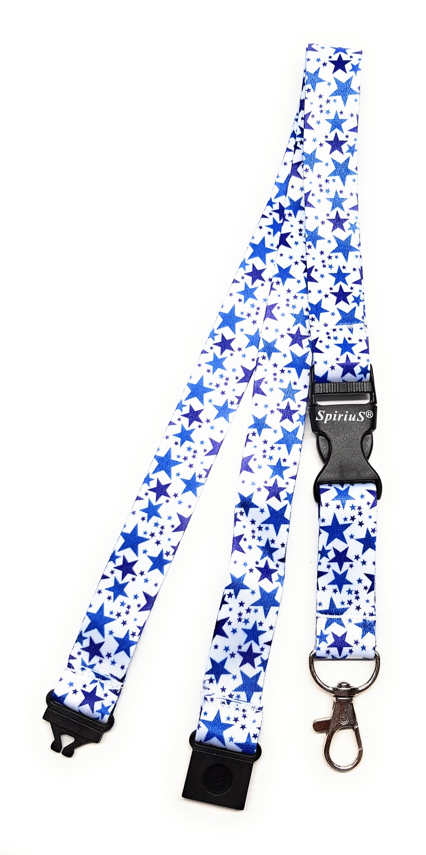 1 x SpiriuS Blue White Stars breakaway Lanyard neck strap + Clear plasic badge
