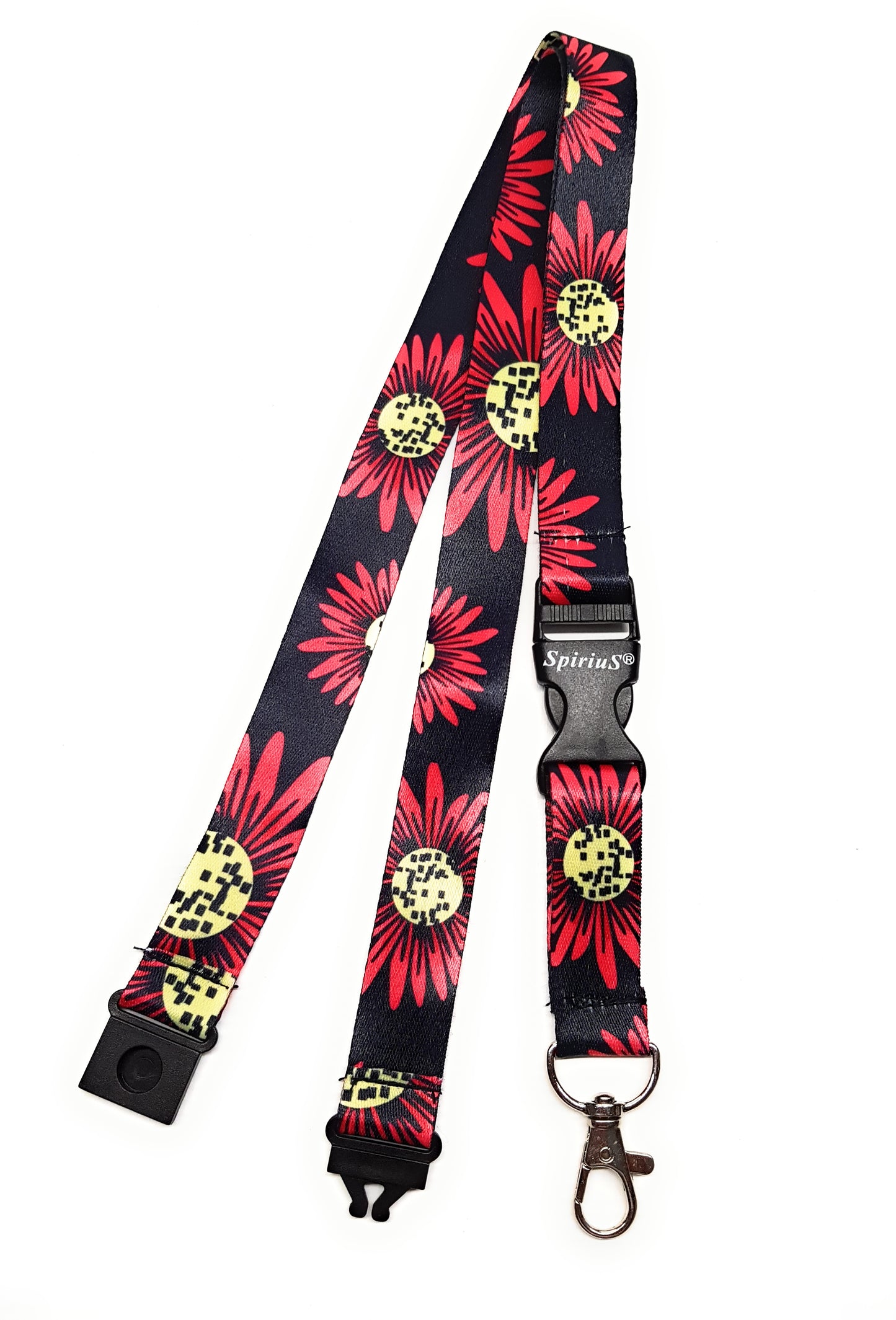 1 x SpiriuS Big Red Flowers breakaway Lanyard neck strap + Clear plasic badge