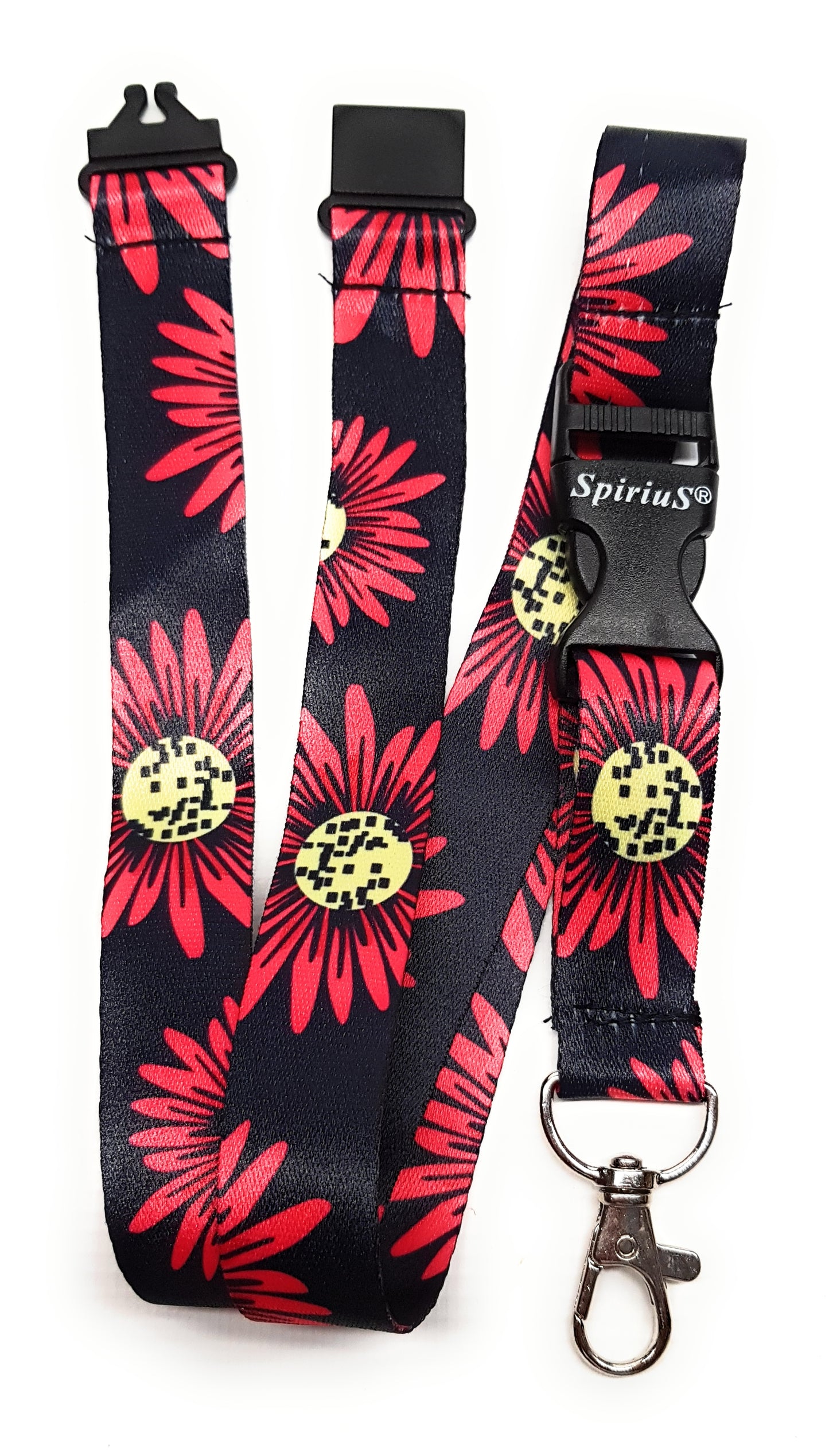 1 x SpiriuS Big Red Flowers breakaway Lanyard neck strap + Double side badge holder