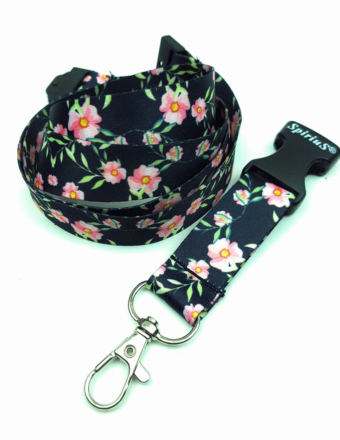 1 x SpiriuS Flowers in black breakaway Lanyard neck strap for id badge holder