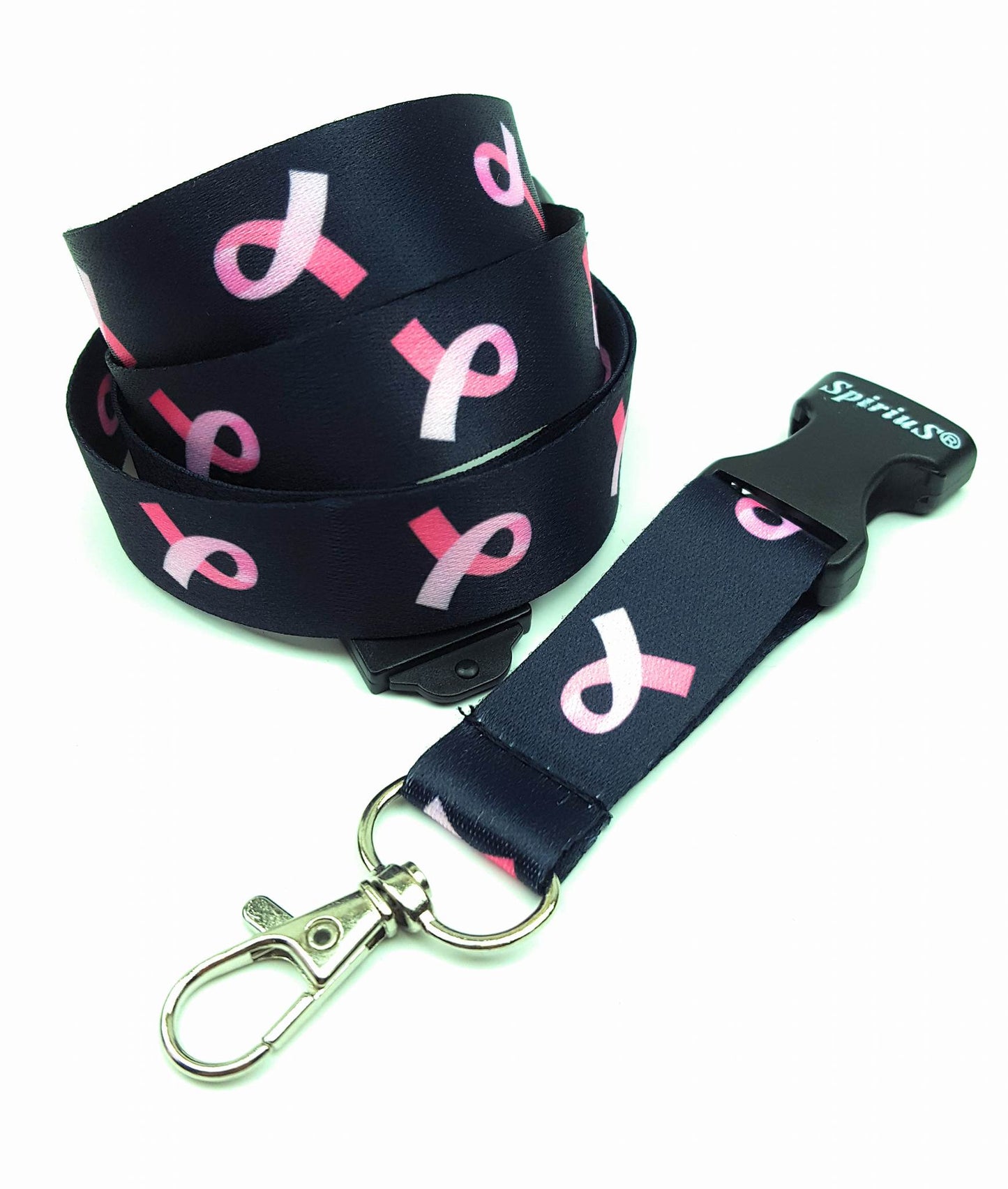 1 x SpiriuS Cancer logo black breakaway Lanyard neck strap for id badge holder
