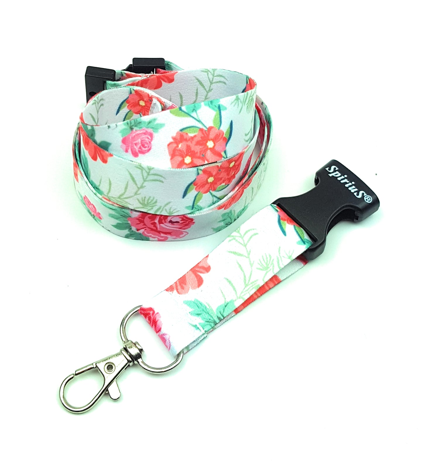 1 x SpiriuS Flowers red green breakaway Lanyard neck strap for id badge holder