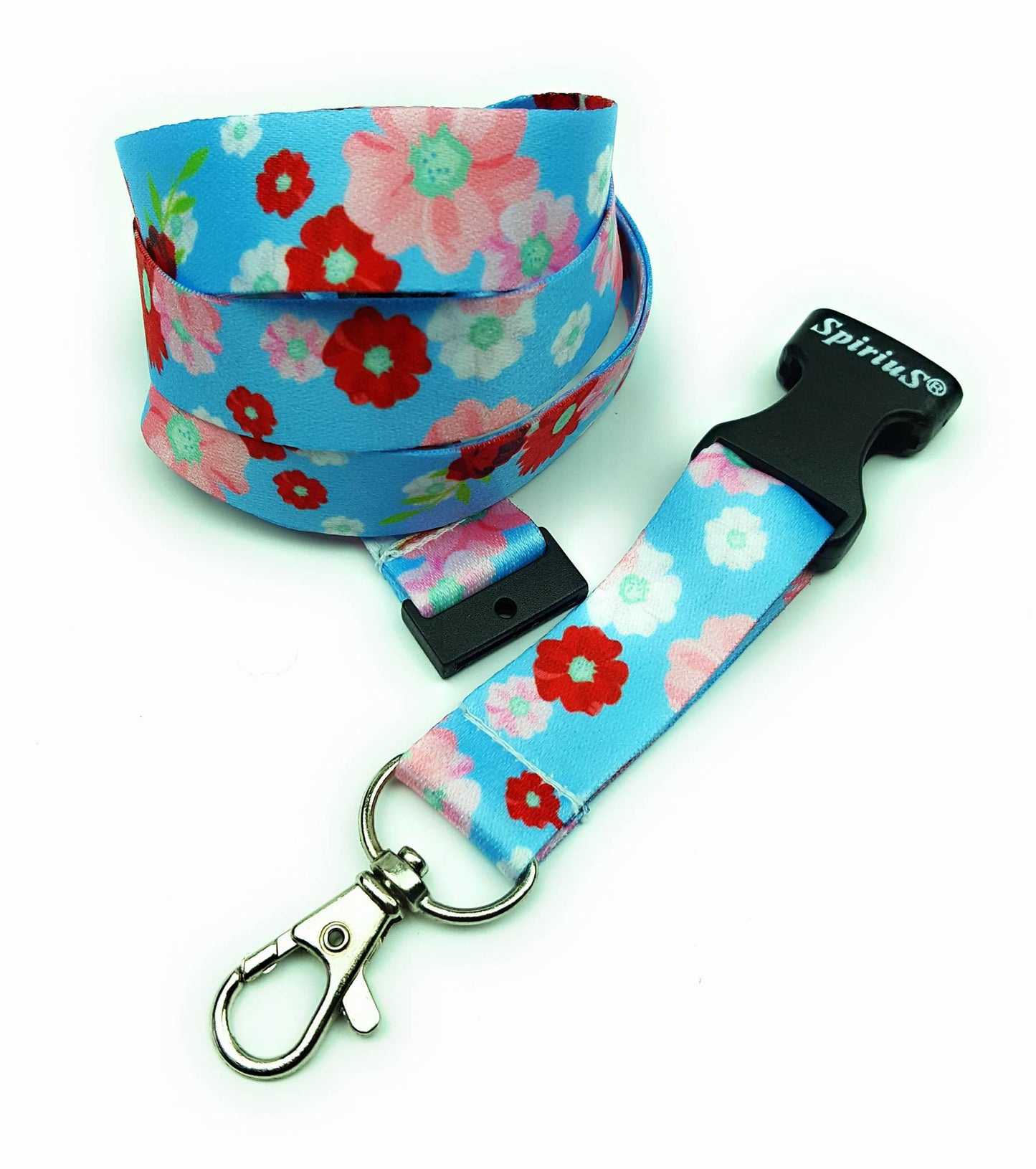 1 x SpiriuS Flowers in blue breakaway Lanyard neck strap for id badge holder