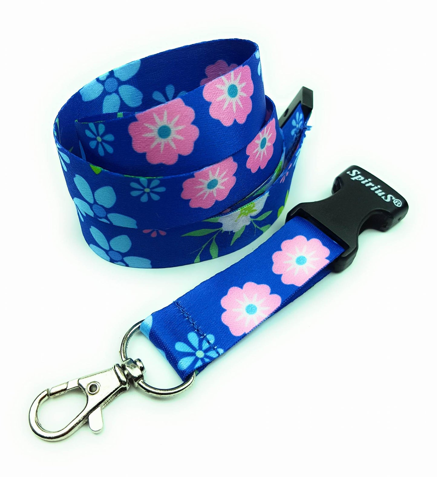 SpiriuS PINK blue FLOWERS breakaway Lanyard neck strap + unique id badge holder