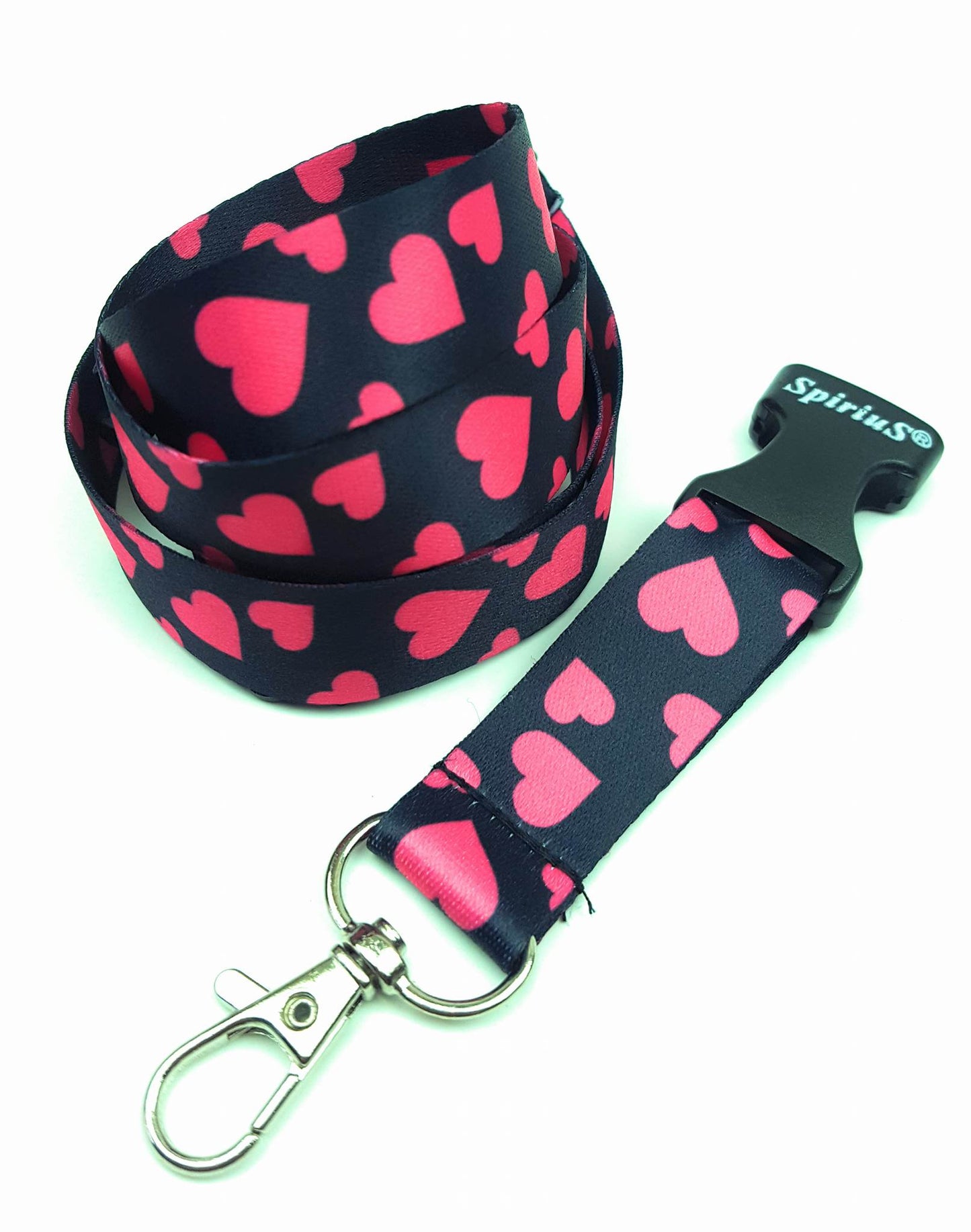 1 x SpiriuS PINK HEARTS breakaway Lanyard neck strap for id badge holder