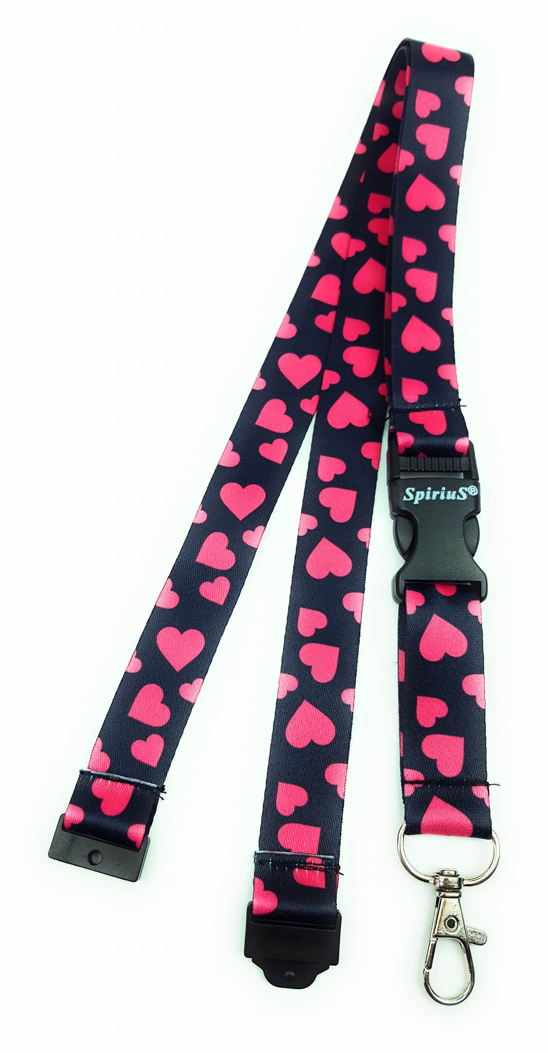 1 x SpiriuS PINK HEARTS breakaway Lanyard neck strap for id badge holder