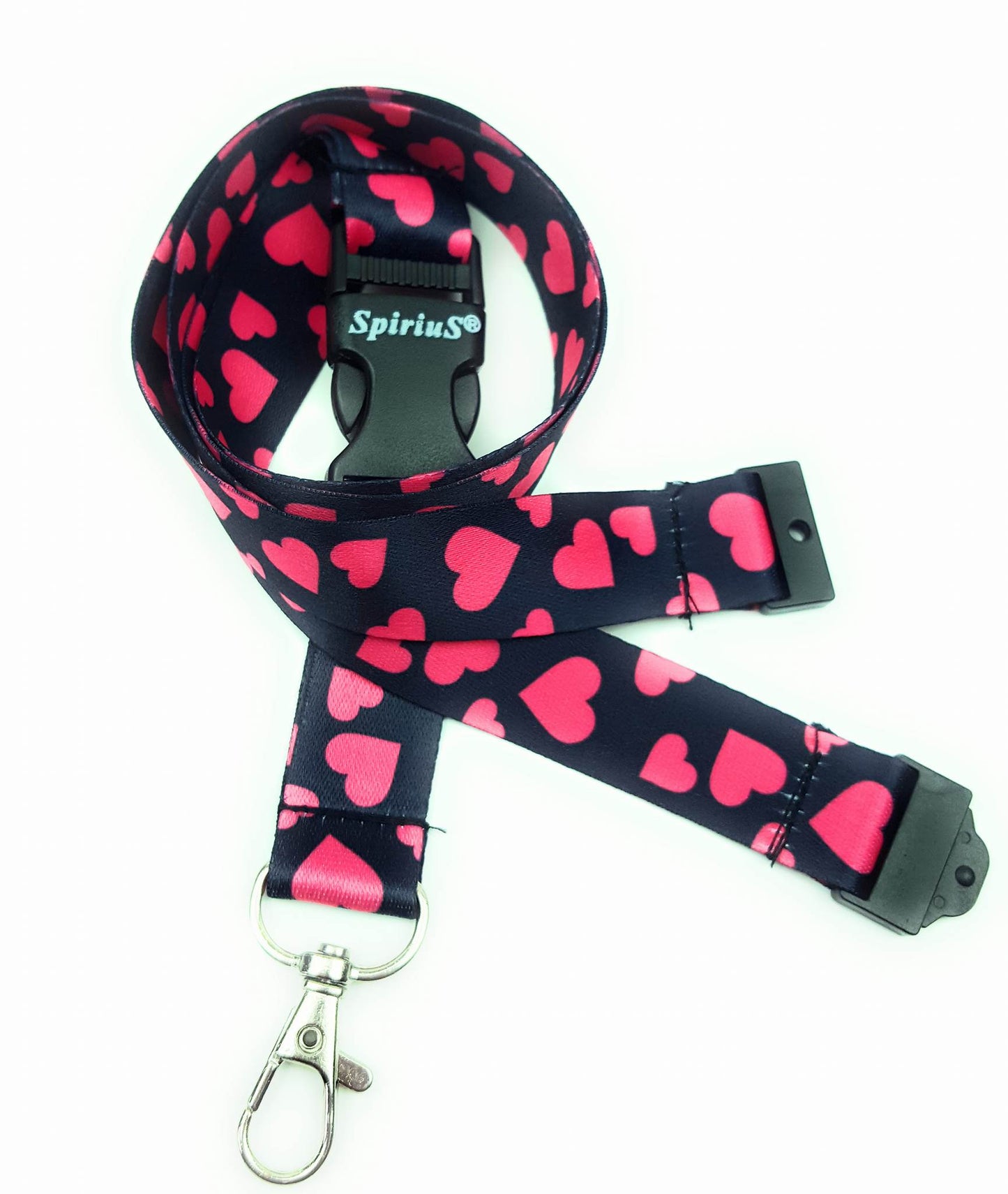 1 x SpiriuS PINK HEARTS breakaway Lanyard neck strap for id badge holder