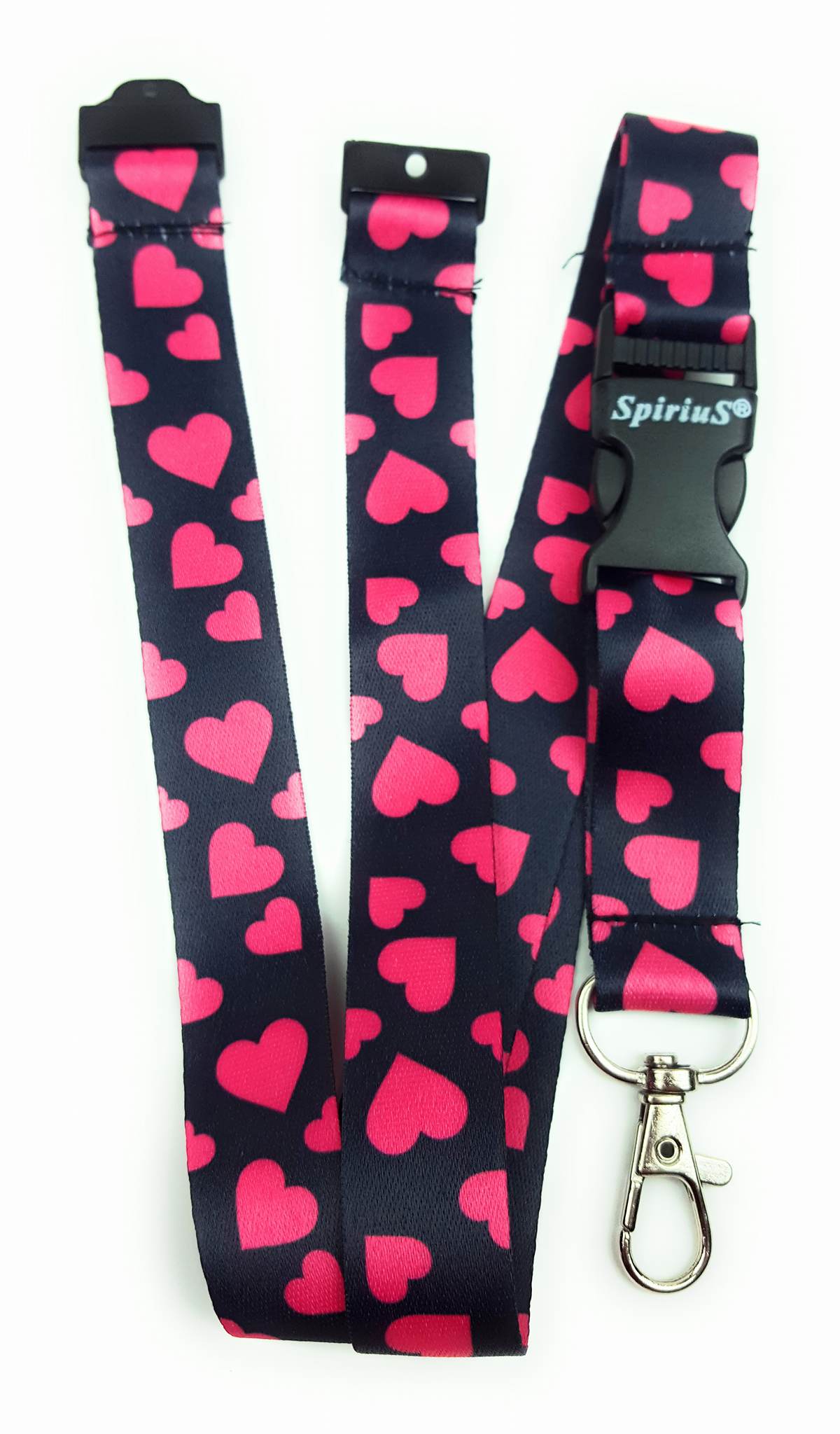 1 x SpiriuS PINK HEARTS breakaway Lanyard neck strap for id badge holder