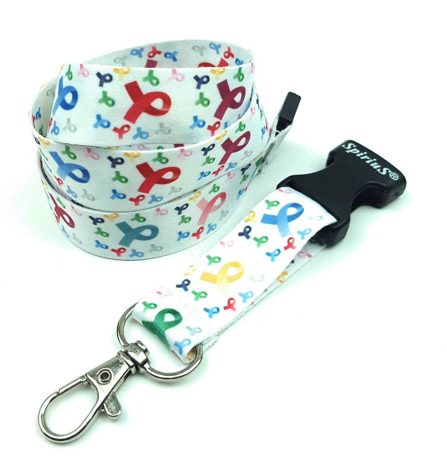 1 x SpiriuS Rainbow cancer logo in white breakaway Lanyard neck strap for id badge holder