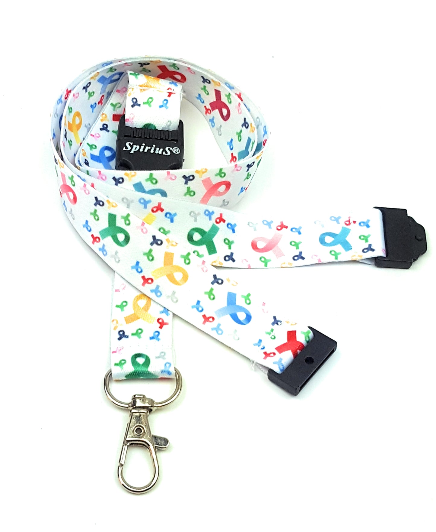 1 x SpiriuS Rainbow cancer logo in white breakaway Lanyard neck strap for id badge holder