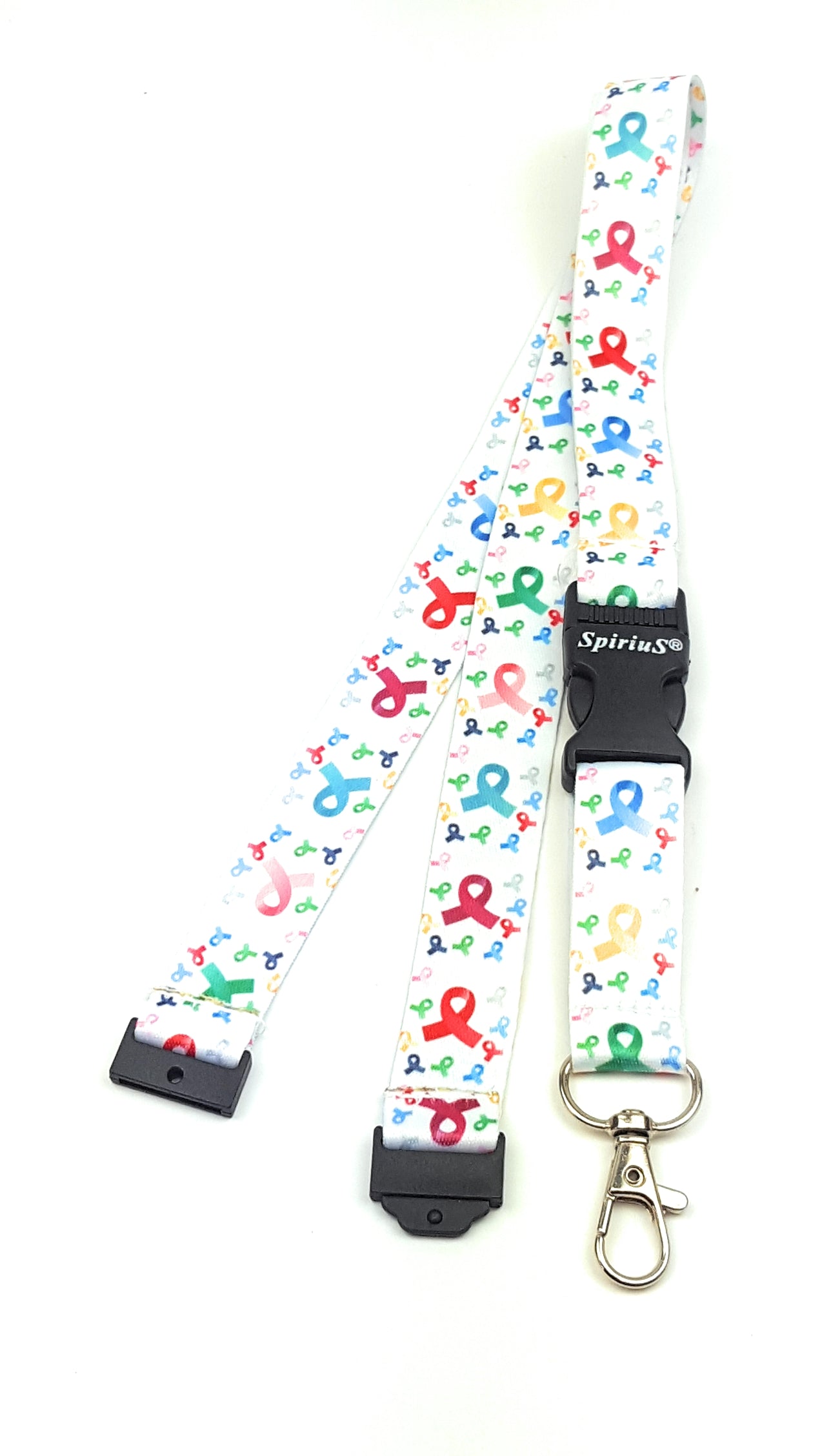 1 x SpiriuS Rainbow cancer logo in white breakaway Lanyard neck strap for id badge holder