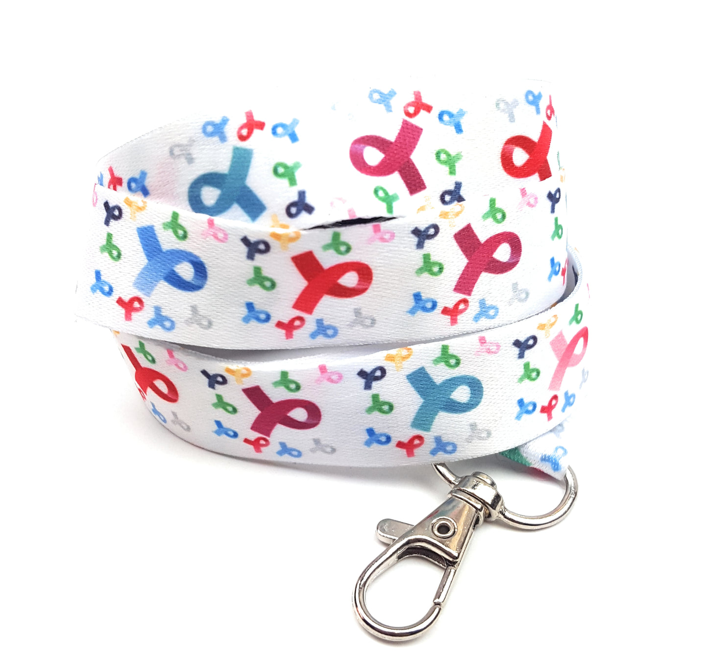 1 x SpiriuS Rainbow cancer logo in white breakaway Lanyard neck strap for id badge holder