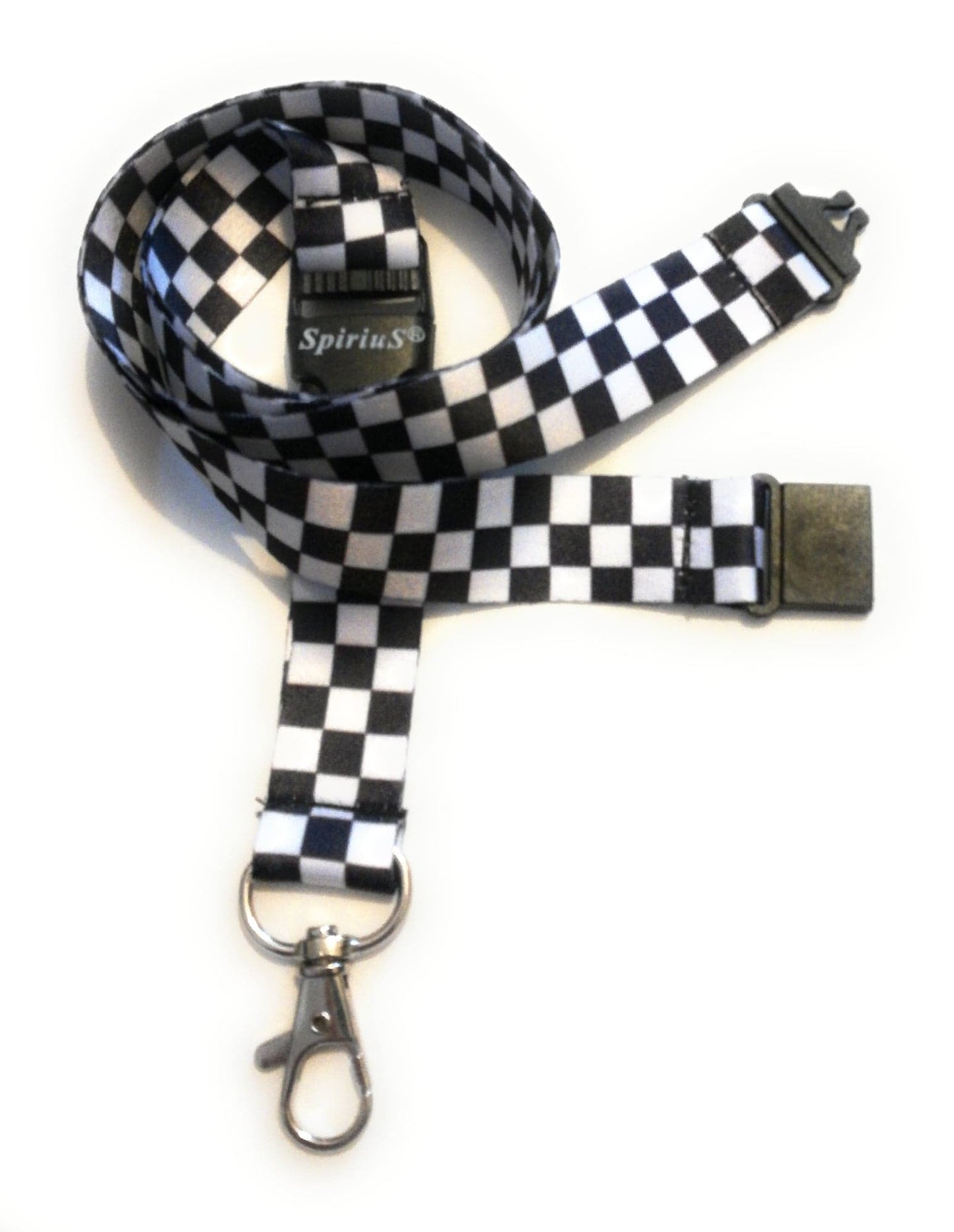 1 x SpiriuS WHITE BLACK CHECKER PLAID breakaway Lanyard neck strap for id badge holder